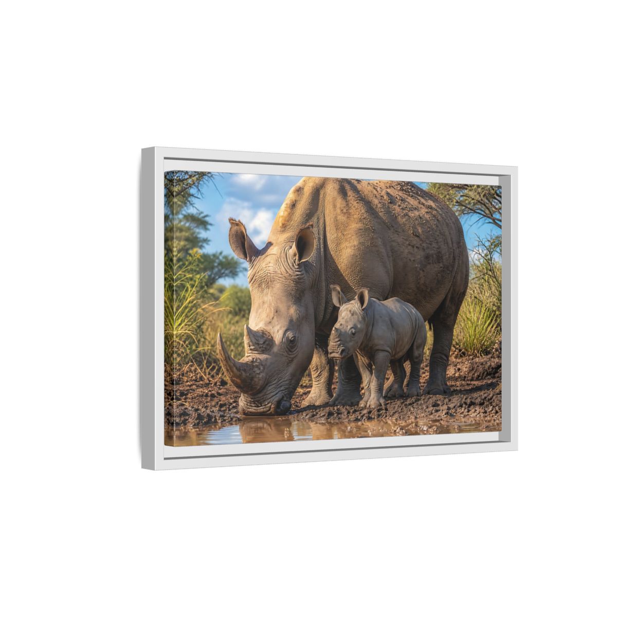 Side Mockup 4. Animals Rhinos Rhino Brown shown as stretched canvas wall art