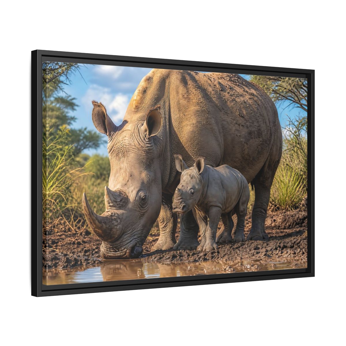 Side Mockup 14. Animals Rhinos Rhino Brown shown as stretched canvas wall art