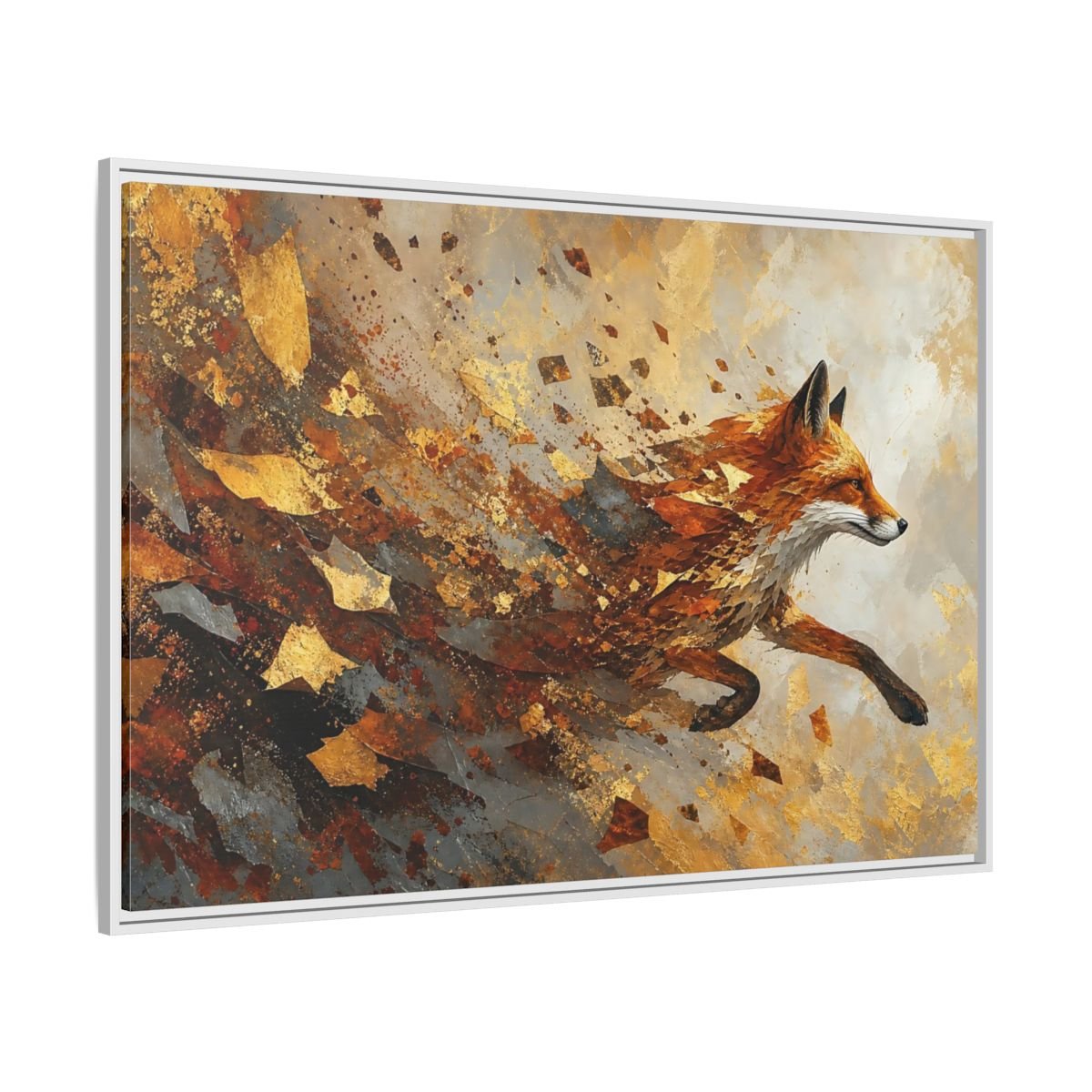 Animals Running Fox Gold Framed Canvas Print – Living Room, Above Sofa, and Orange - YesArtYes