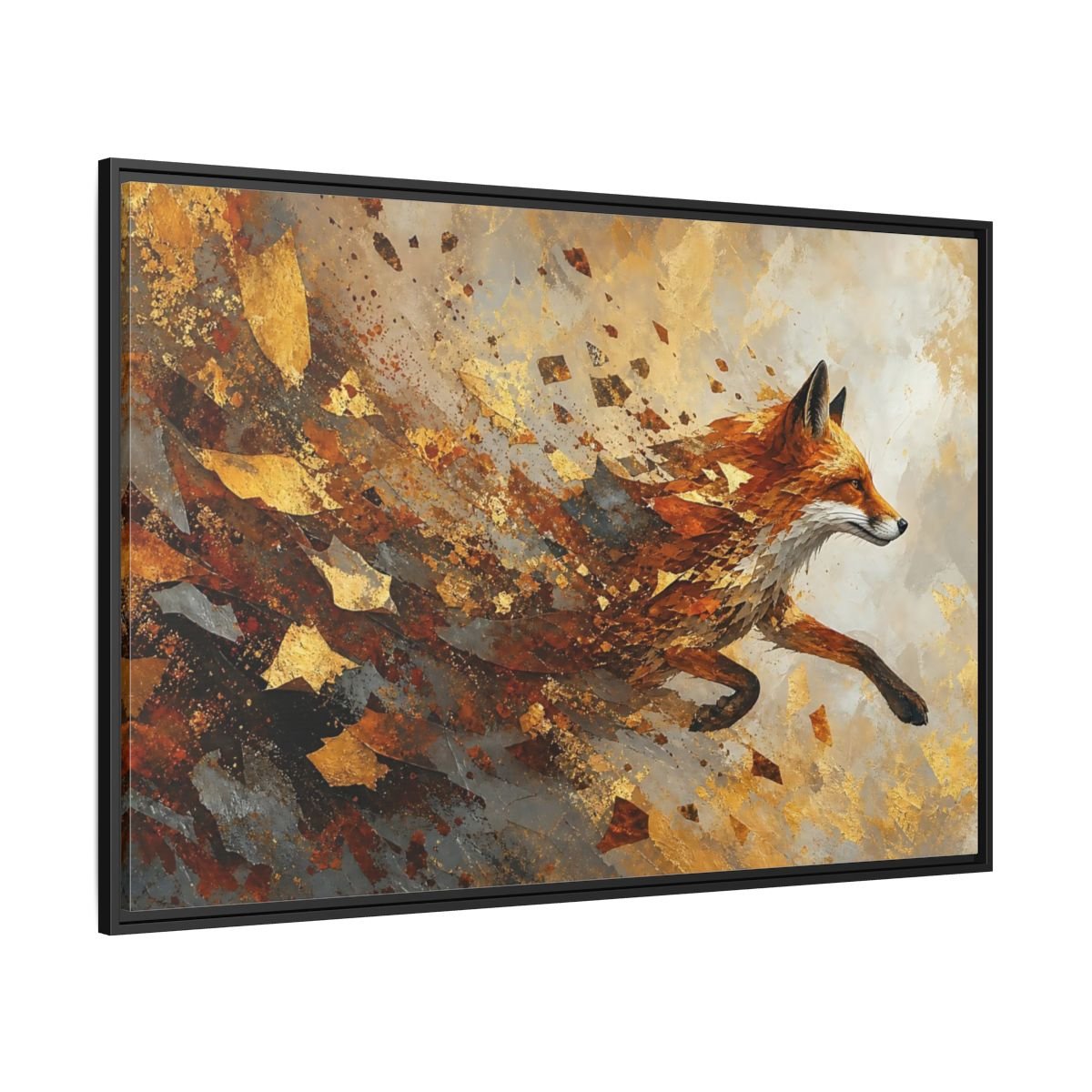 Animals Running Fox Gold Framed Canvas Print – Living Room, Above Sofa, and Orange - YesArtYes