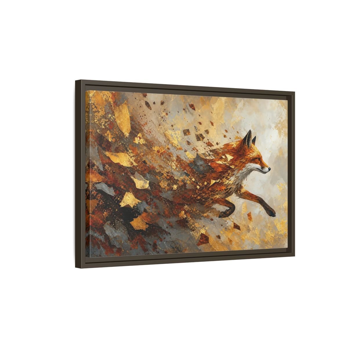 Animals Running Fox Gold Framed Canvas Print – Living Room, Above Sofa, and Orange - YesArtYes