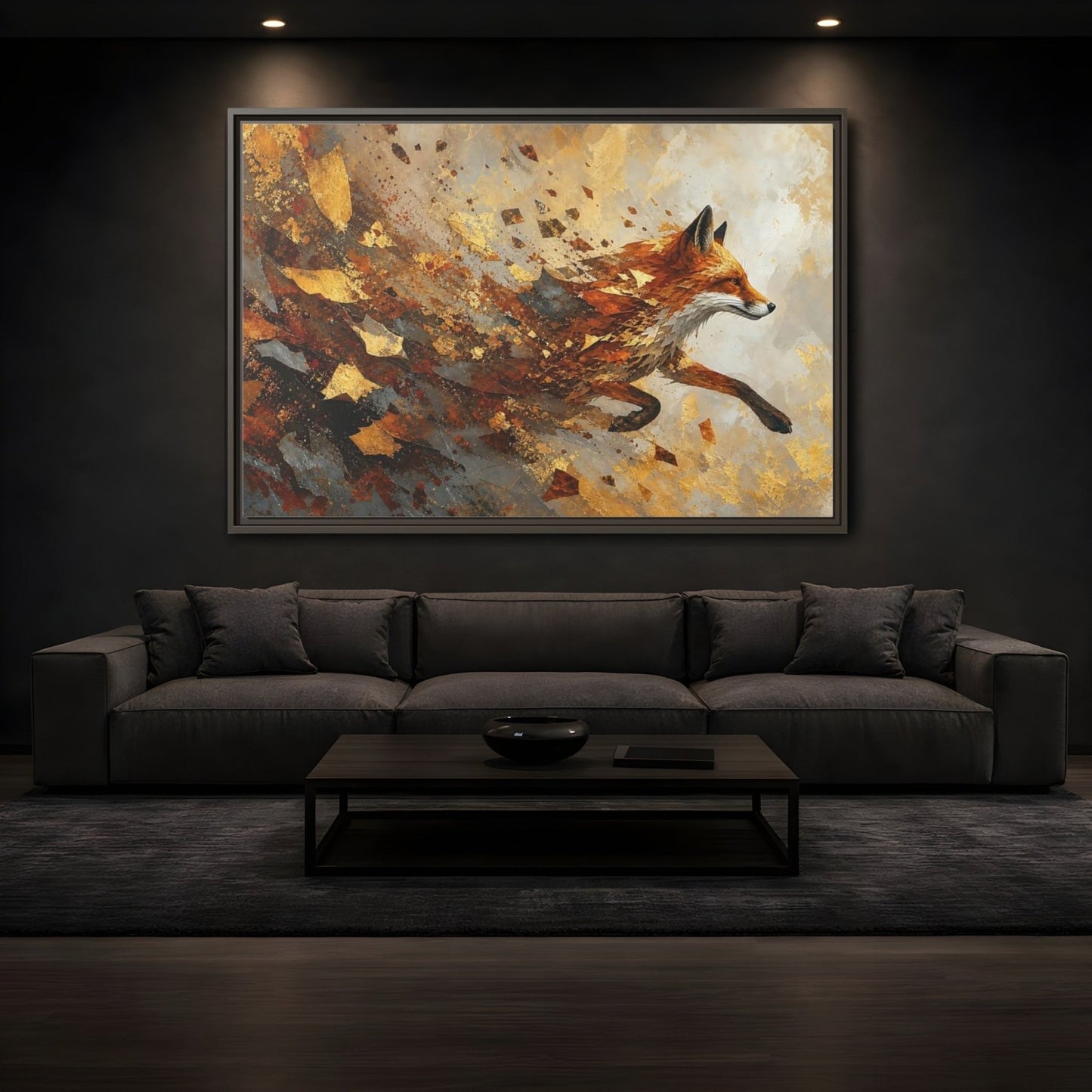 Animals Running Fox Gold Framed Canvas Print – Living Room, Above Sofa, and Orange - YesArtYes