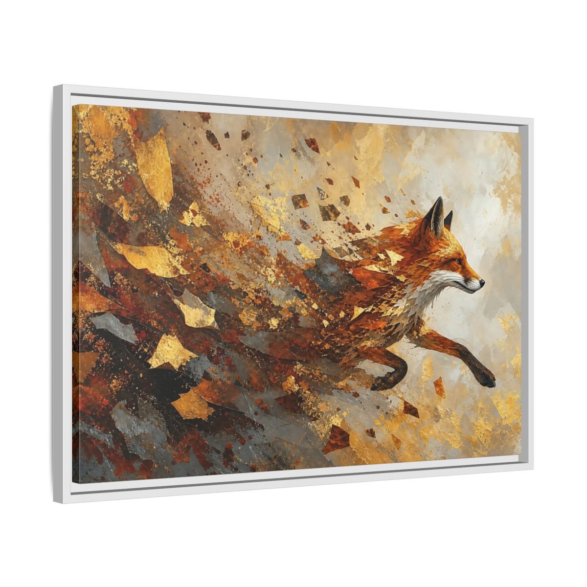 Animals Running Fox Gold Framed Canvas Print – Living Room, Above Sofa, and Orange - YesArtYes