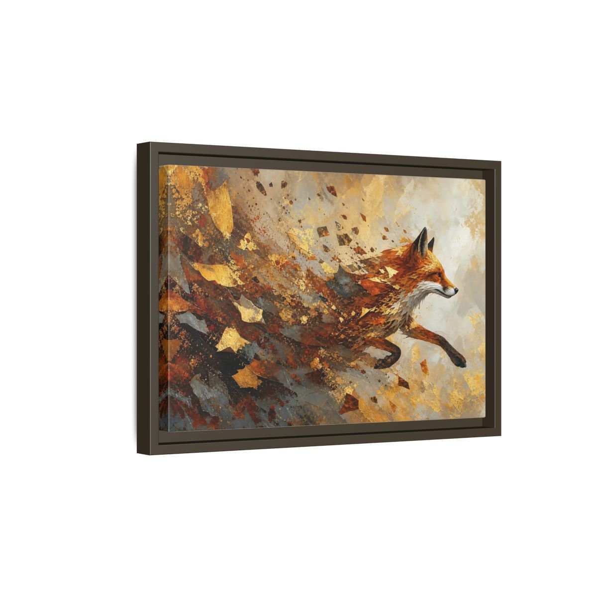 Animals Running Fox Gold Framed Canvas Print – Living Room, Above Sofa, and Orange - YesArtYes