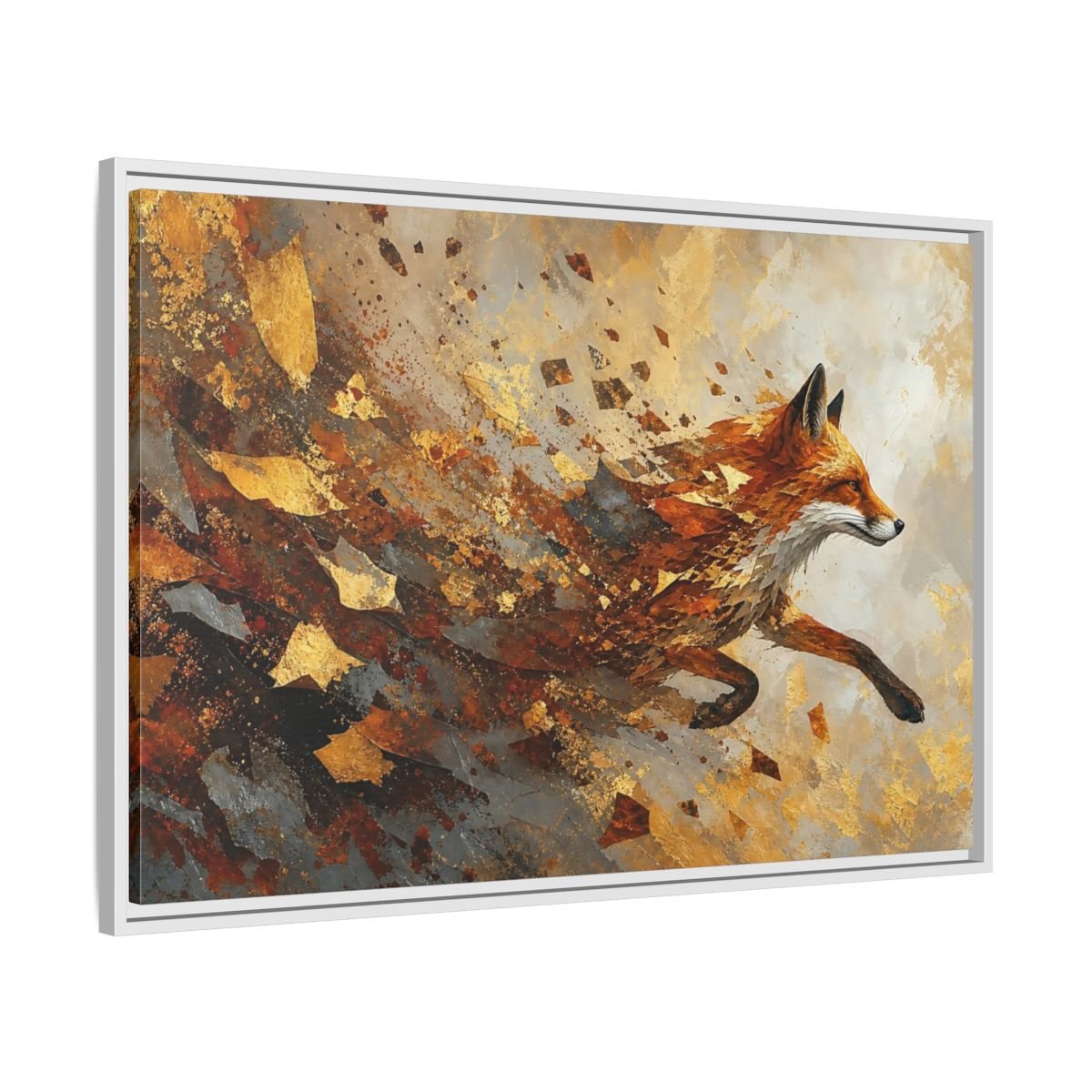 Animals Running Fox Gold Framed Canvas Print – Living Room, Above Sofa, and Orange - YesArtYes