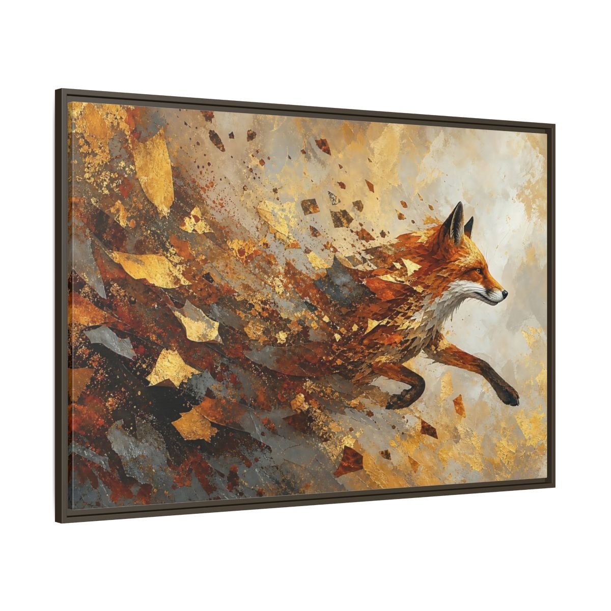 Animals Running Fox Gold Framed Canvas Print – Living Room, Above Sofa, and Orange - YesArtYes