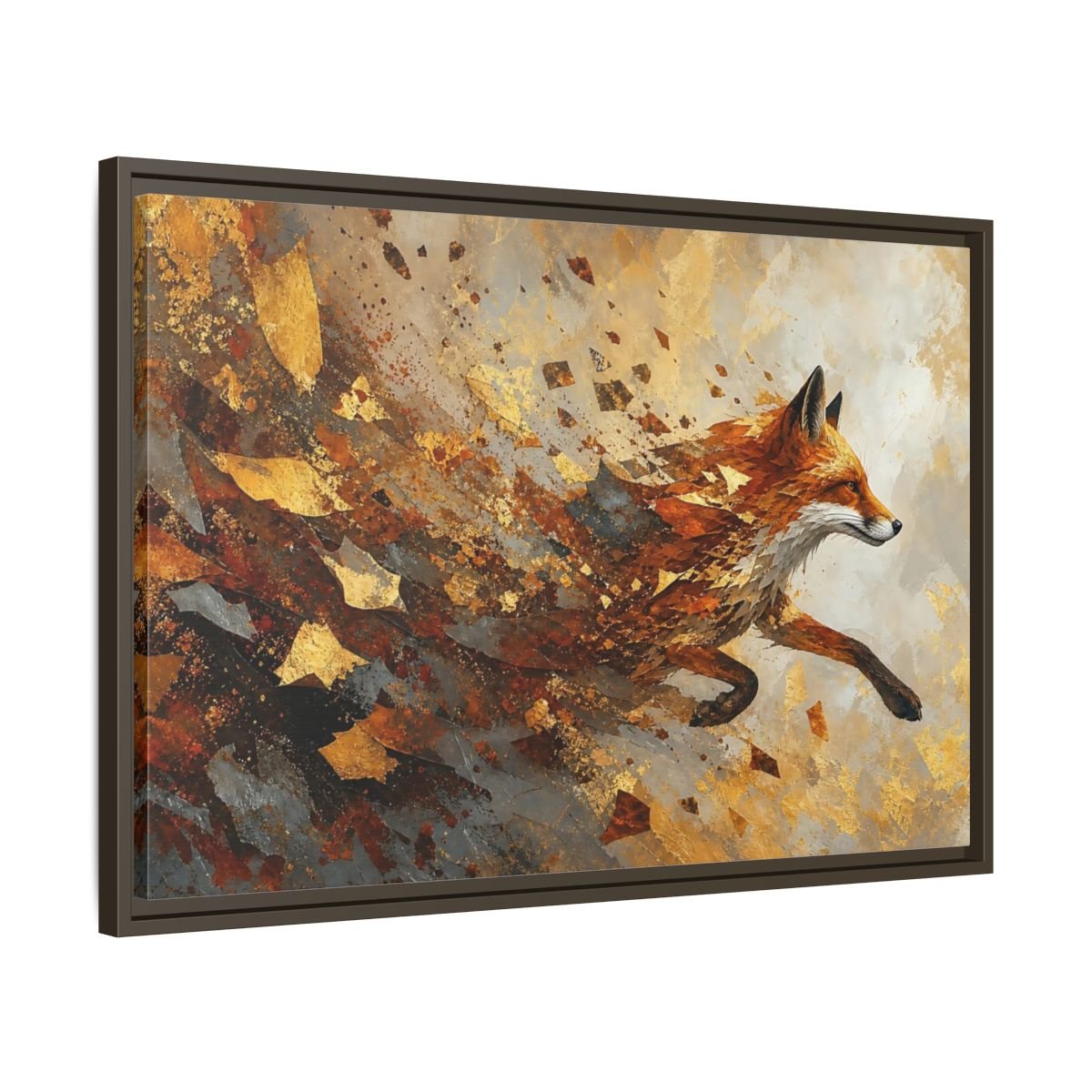 Animals Running Fox Gold Framed Canvas Print – Living Room, Above Sofa, and Orange - YesArtYes