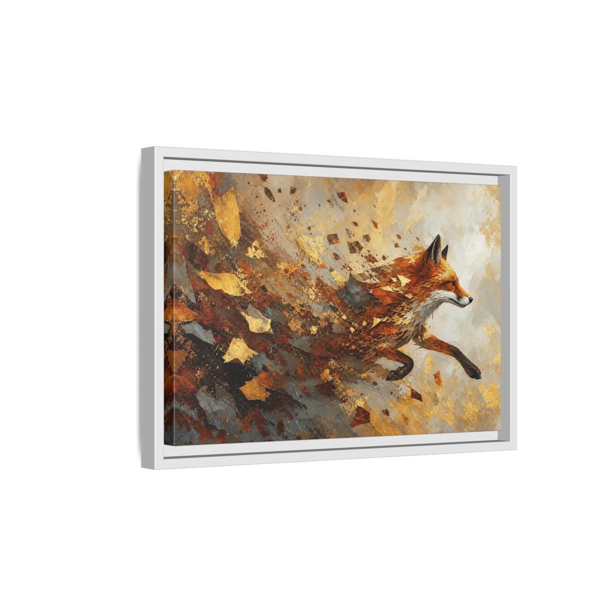 Animals Running Fox Gold Framed Canvas Print – Living Room, Above Sofa, and Orange - YesArtYes