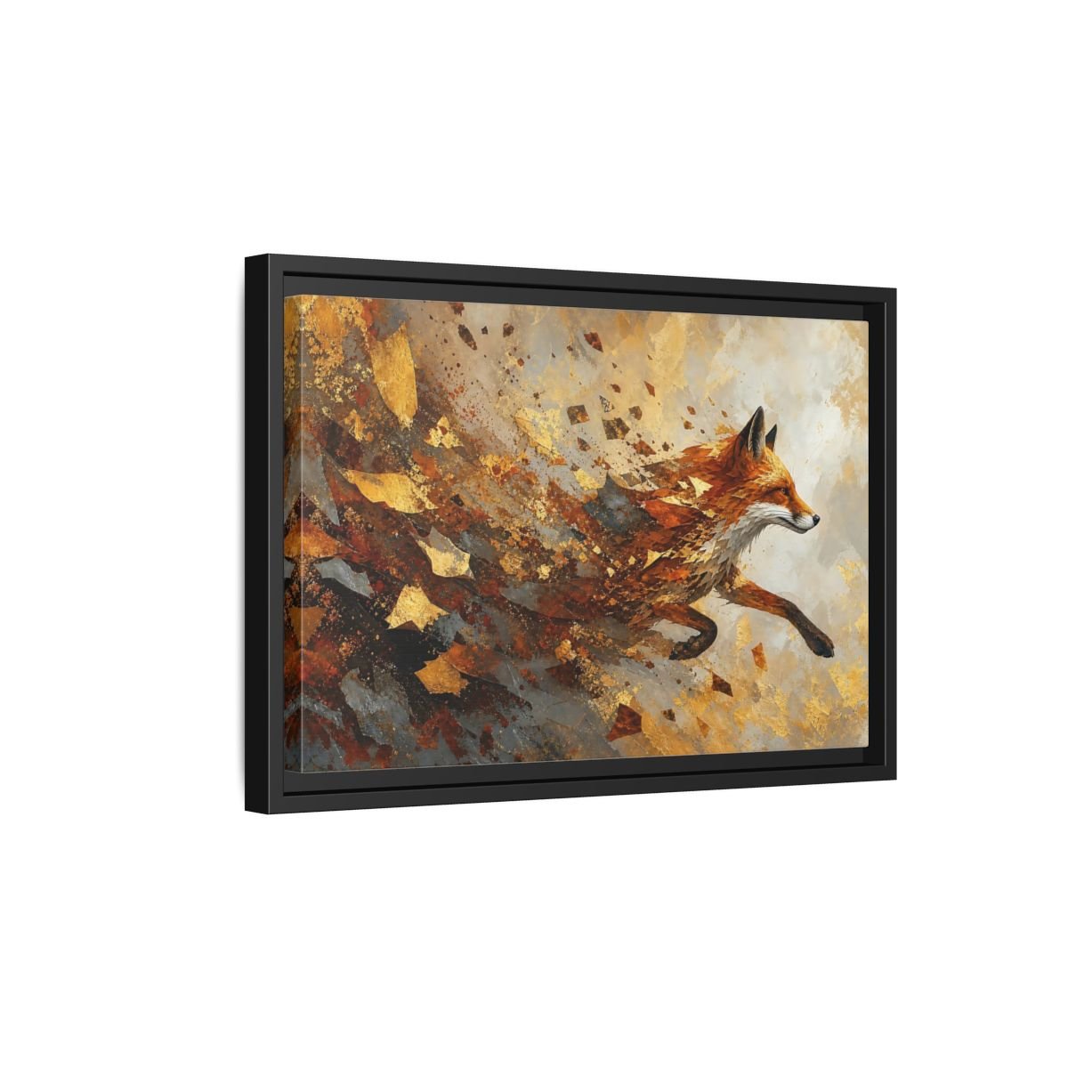 Animals Running Fox Gold Framed Canvas Print – Living Room, Above Sofa, and Orange - YesArtYes