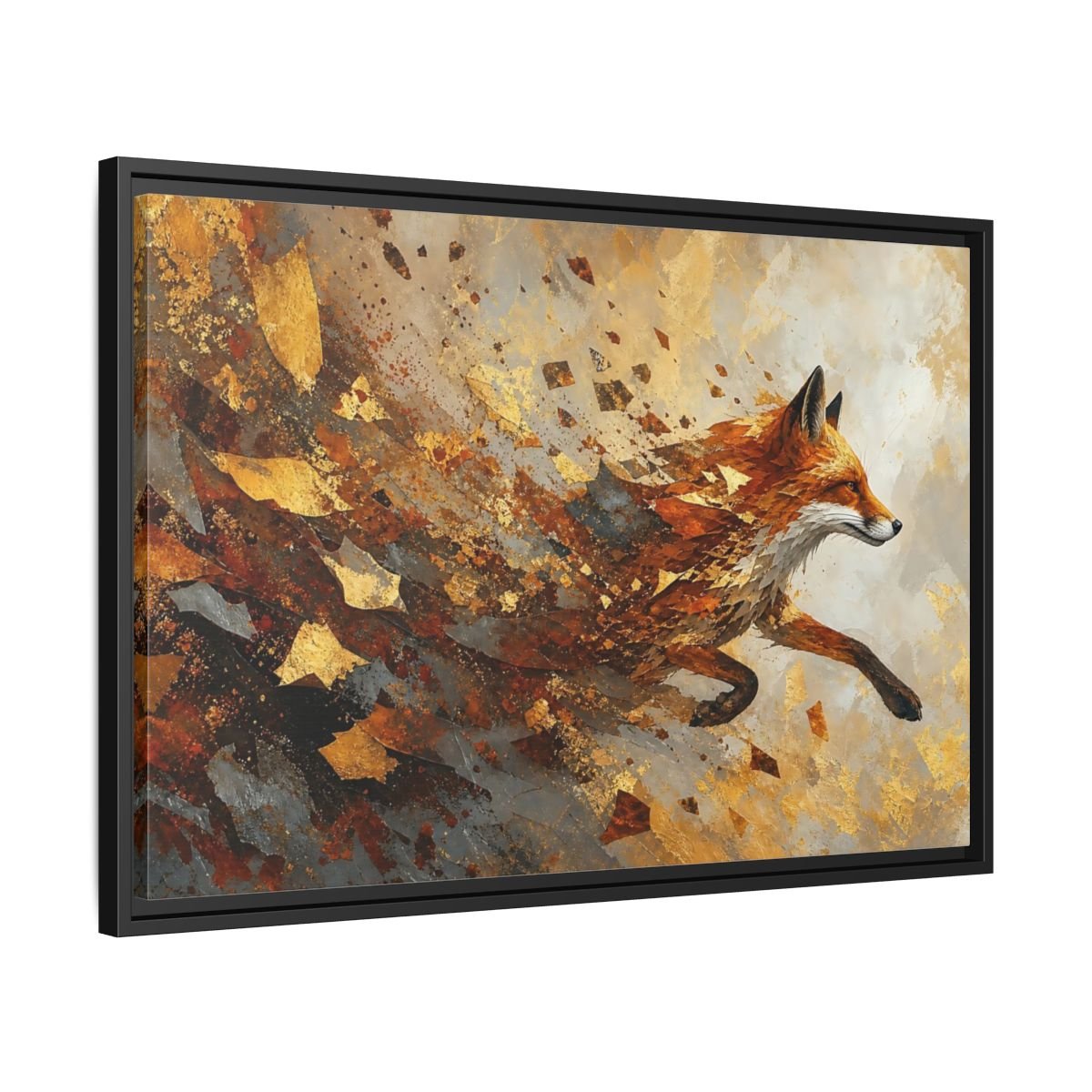 Animals Running Fox Gold Framed Canvas Print – Living Room, Above Sofa, and Orange - YesArtYes