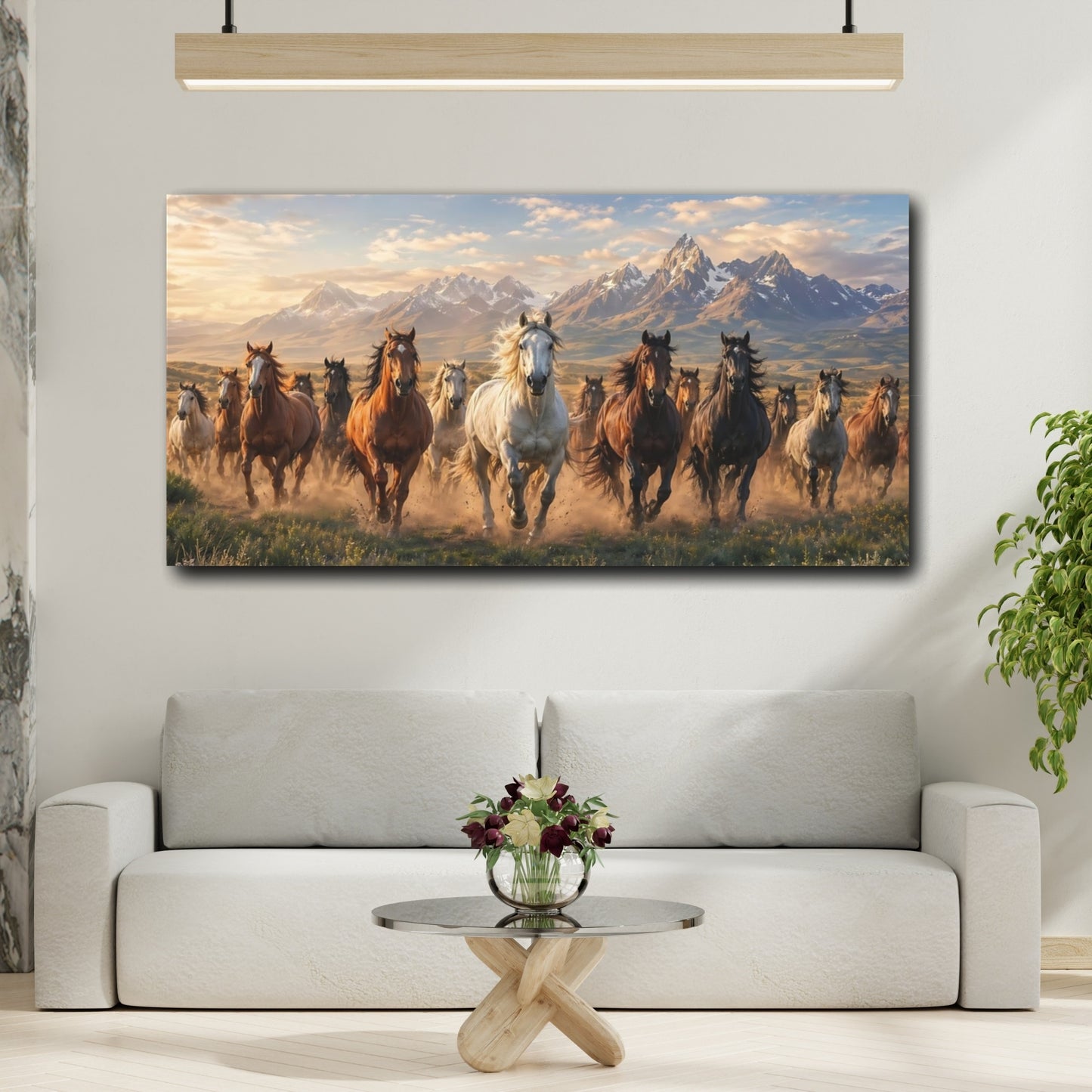 Mockup 4. Animals Running Horses Brown And Gold shown as stretched canvas wall art