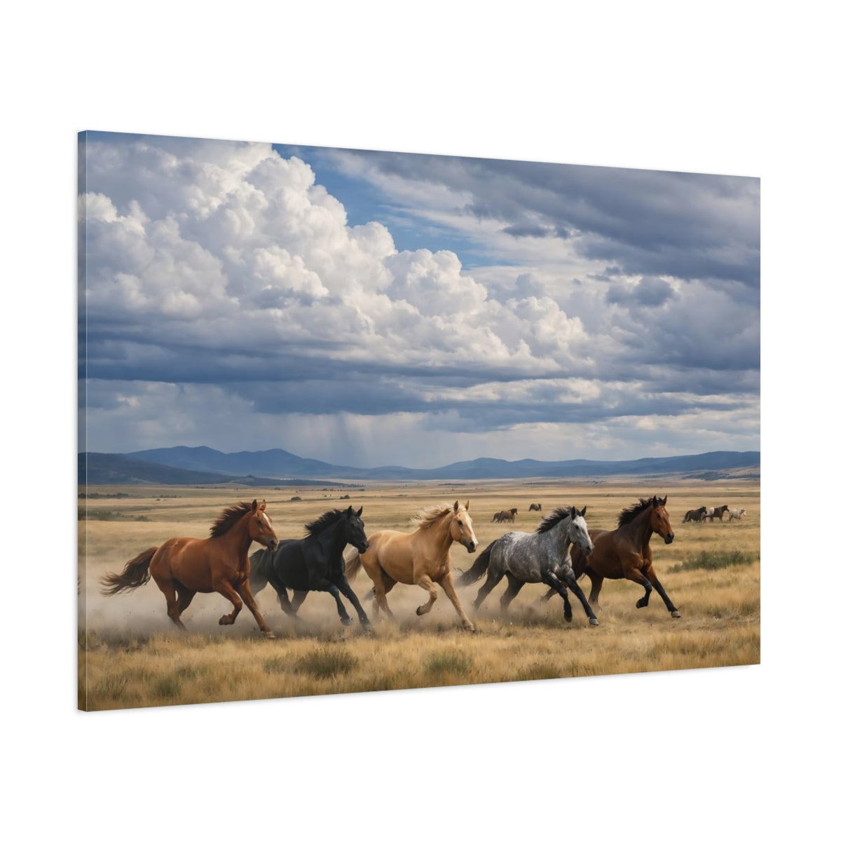 Side Mockup 1. Animals Running Horses Running Horses shown as stretched canvas wall art