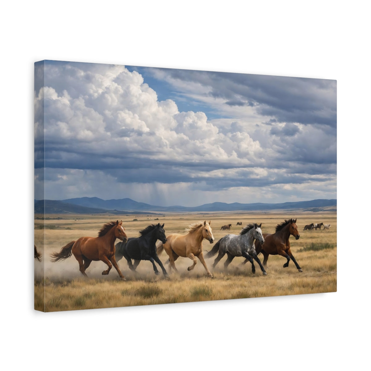 Side Mockup 4. Animals Running Horses Running Horses shown as stretched canvas wall art