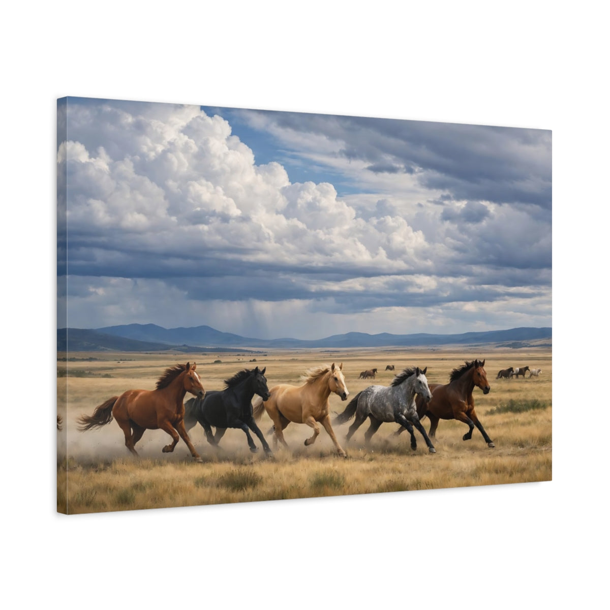 Side Mockup 2. Animals Running Horses Running Horses shown as stretched canvas wall art