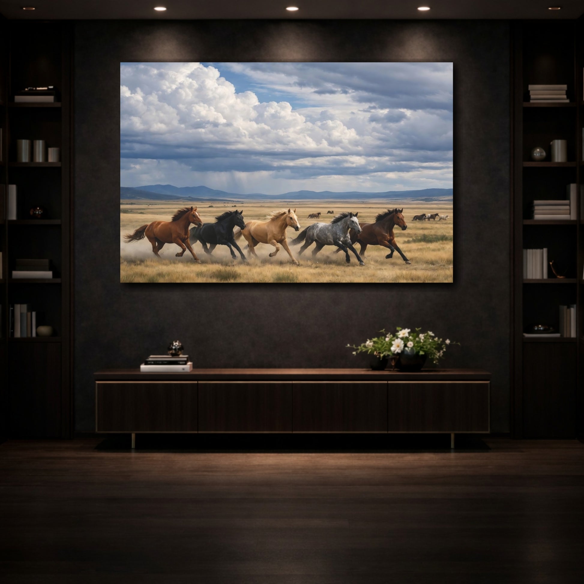 Mockup 4. Animals Running Horses Running Horses shown as stretched canvas wall art