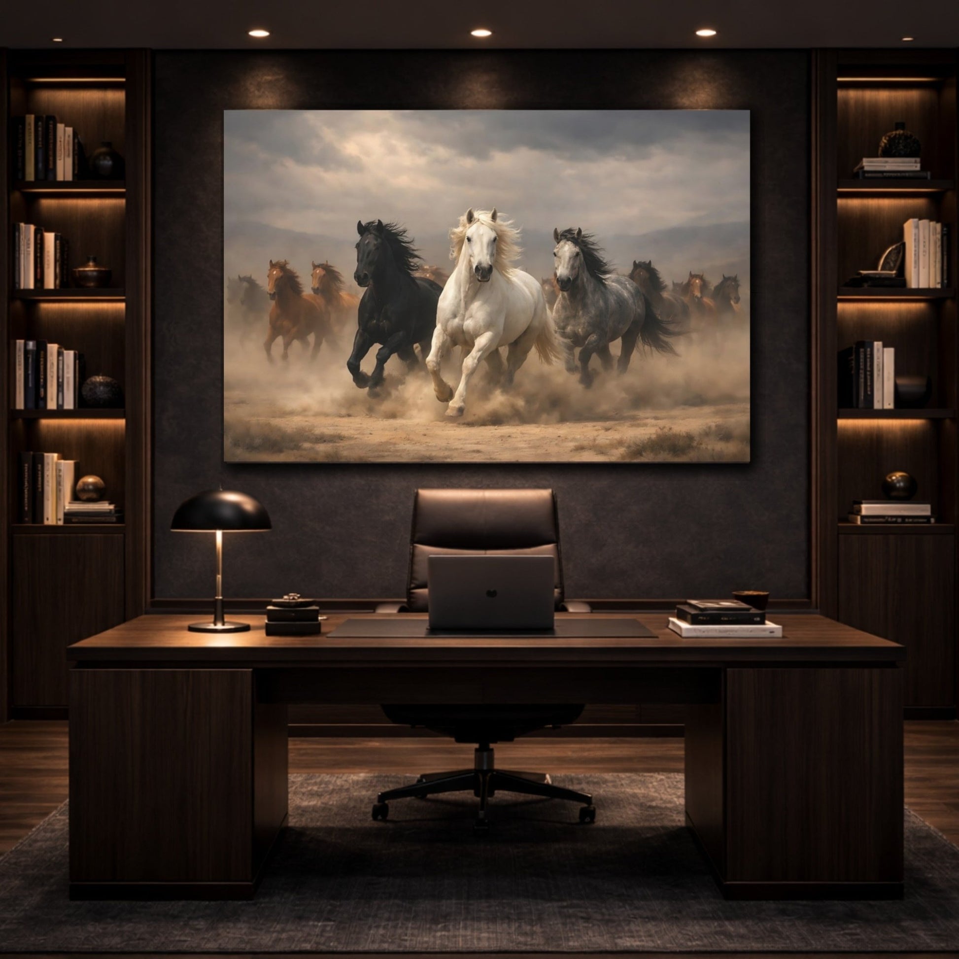 Animals Running Horses Wild Brown - Canvas Wall Art Print - YesArtYes