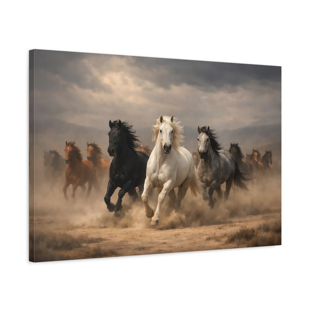 Animals Running Horses Wild Brown - Canvas Wall Art Print - YesArtYes