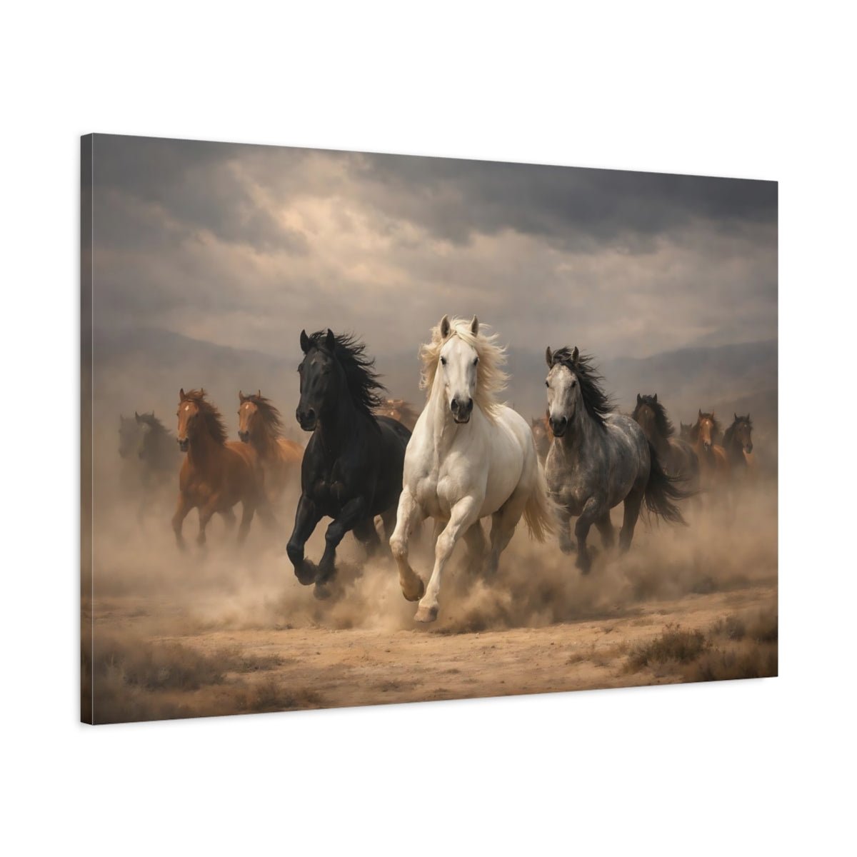 Animals Running Horses Wild Brown - Canvas Wall Art Print - YesArtYes