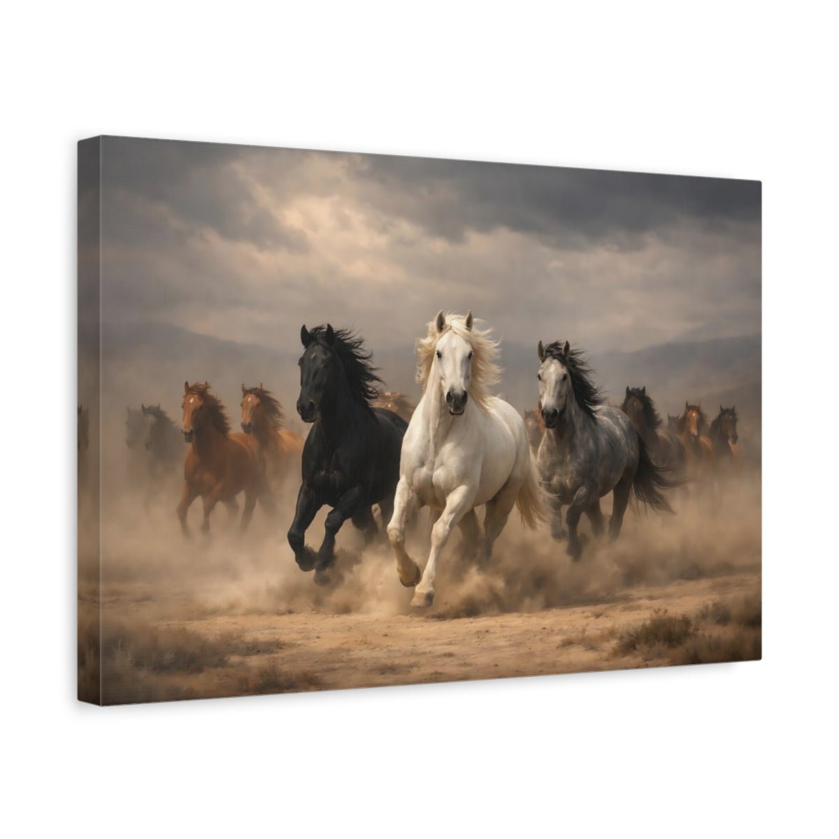 Animals Running Horses Wild Brown - Canvas Wall Art Print - YesArtYes