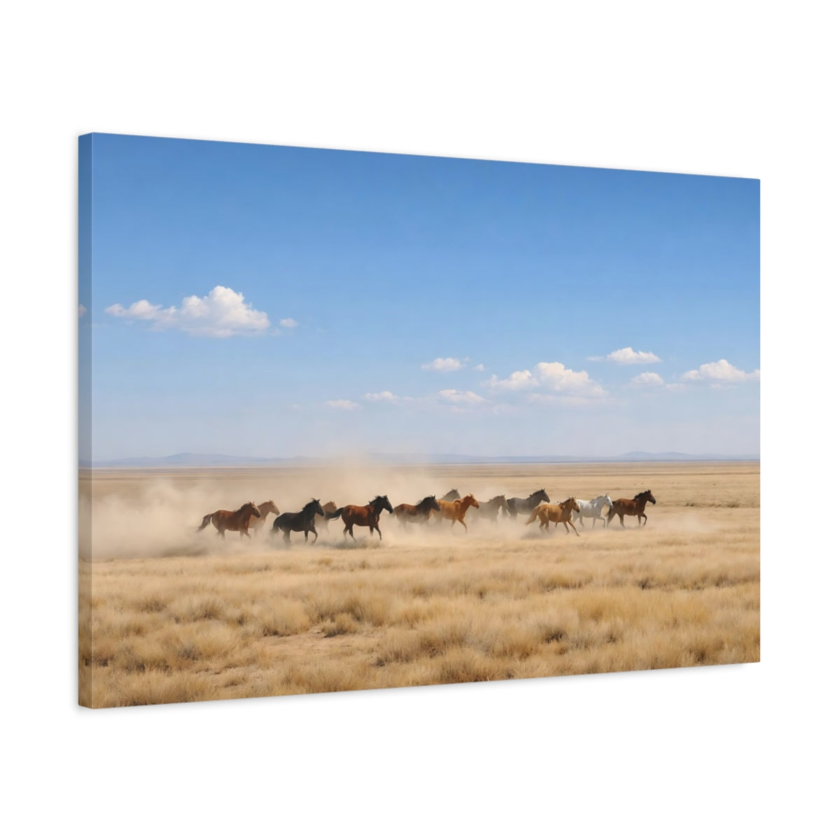 Side Mockup 2. Animals Running Horses Wild Horses Running shown as stretched canvas wall art