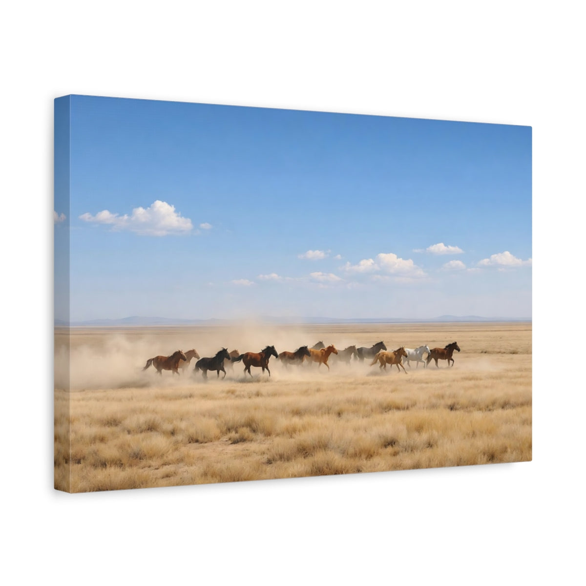 Side Mockup 4. Animals Running Horses Wild Horses Running shown as stretched canvas wall art