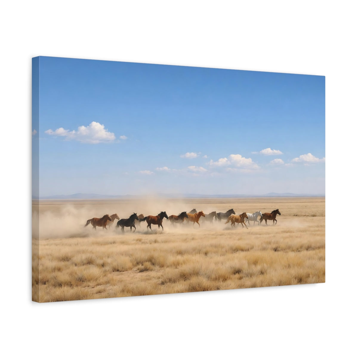 Side Mockup 3. Animals Running Horses Wild Horses Running shown as stretched canvas wall art