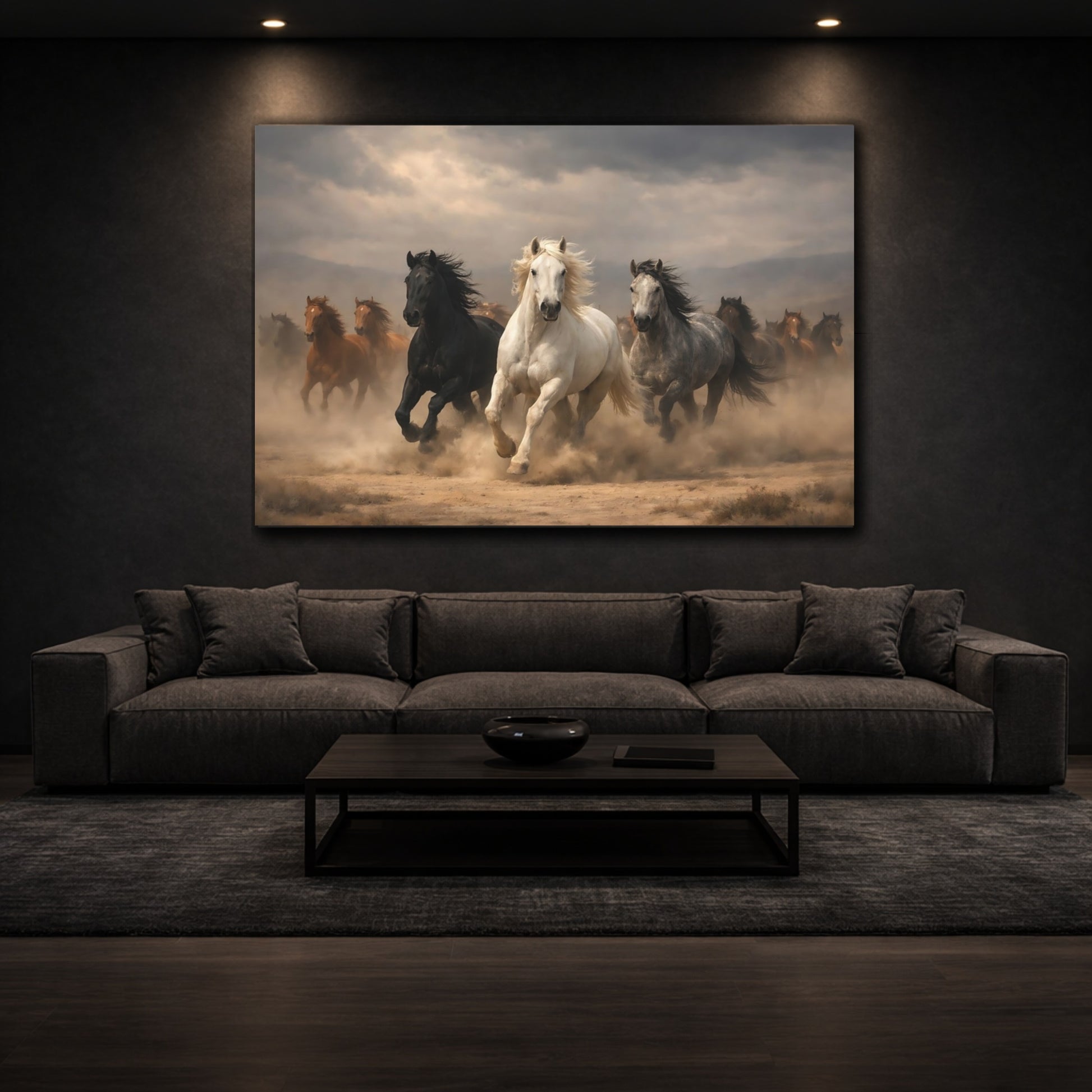 Animals Running Horses Wild Horses Brown shown as front canvas room wall art