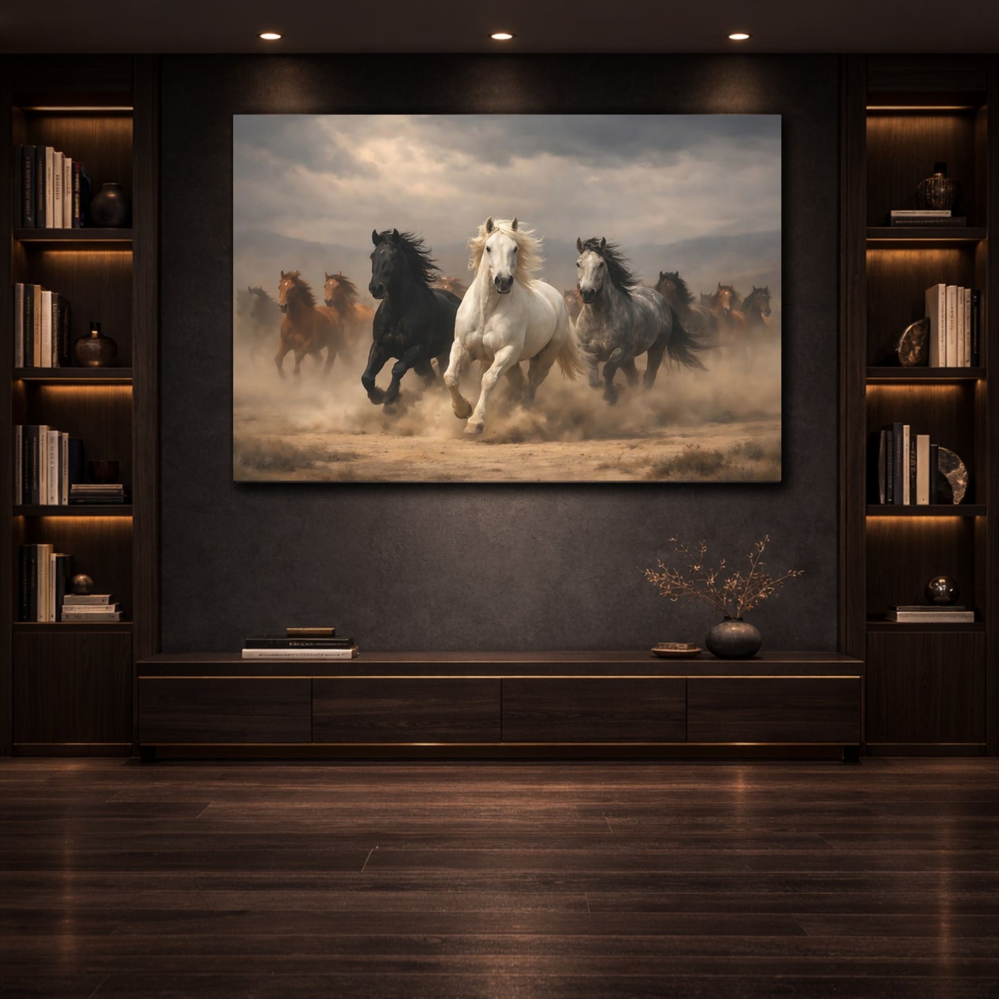 Animals Running Horses Wild Horses Brown shown as front canvas room wall art