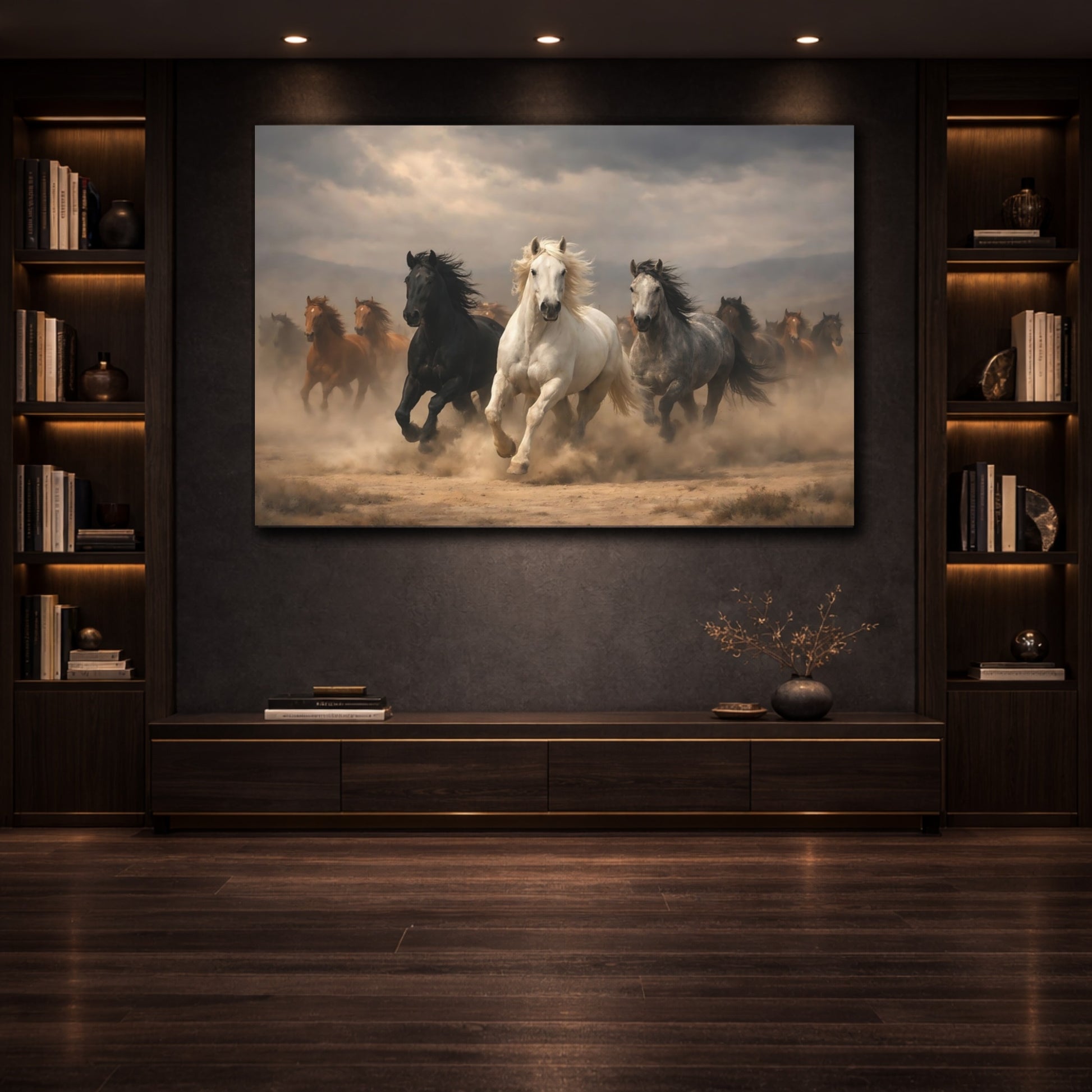 Animals Running Horses Wild Horses Brown shown as front canvas room wall art