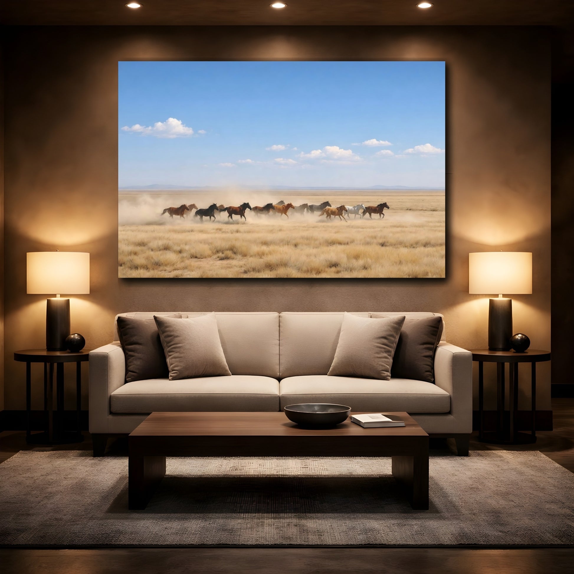 Mockup 2. Animals Running Horses Wild Horses Running shown as stretched canvas wall art