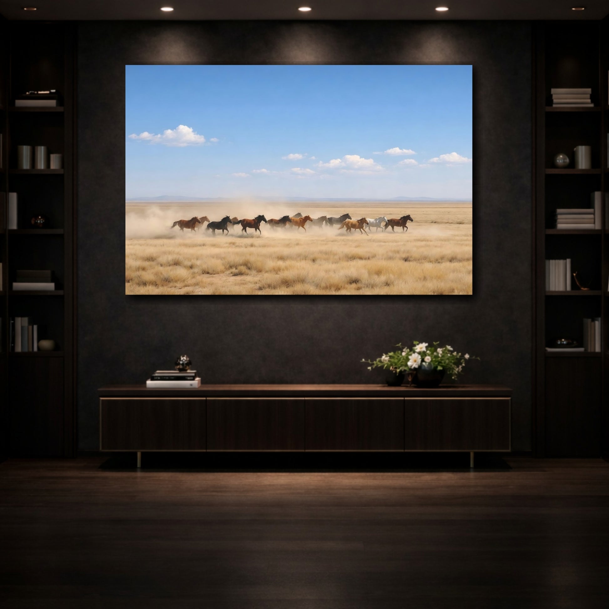 Mockup 3. Animals Running Horses Wild Horses Running shown as stretched canvas wall art