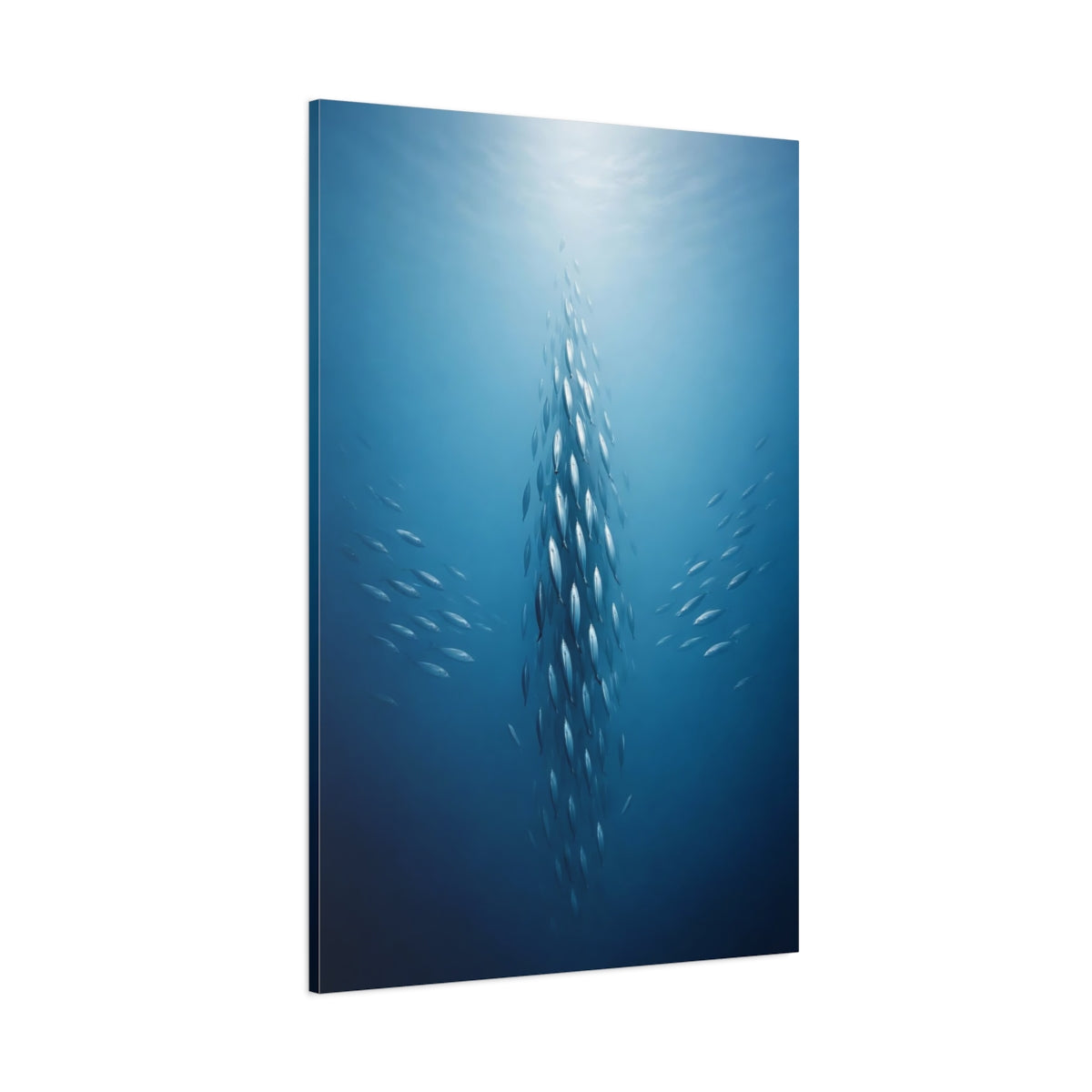 Main Mockup. Animals School Of Fish Blue Fish School shown as stretched canvas wall art