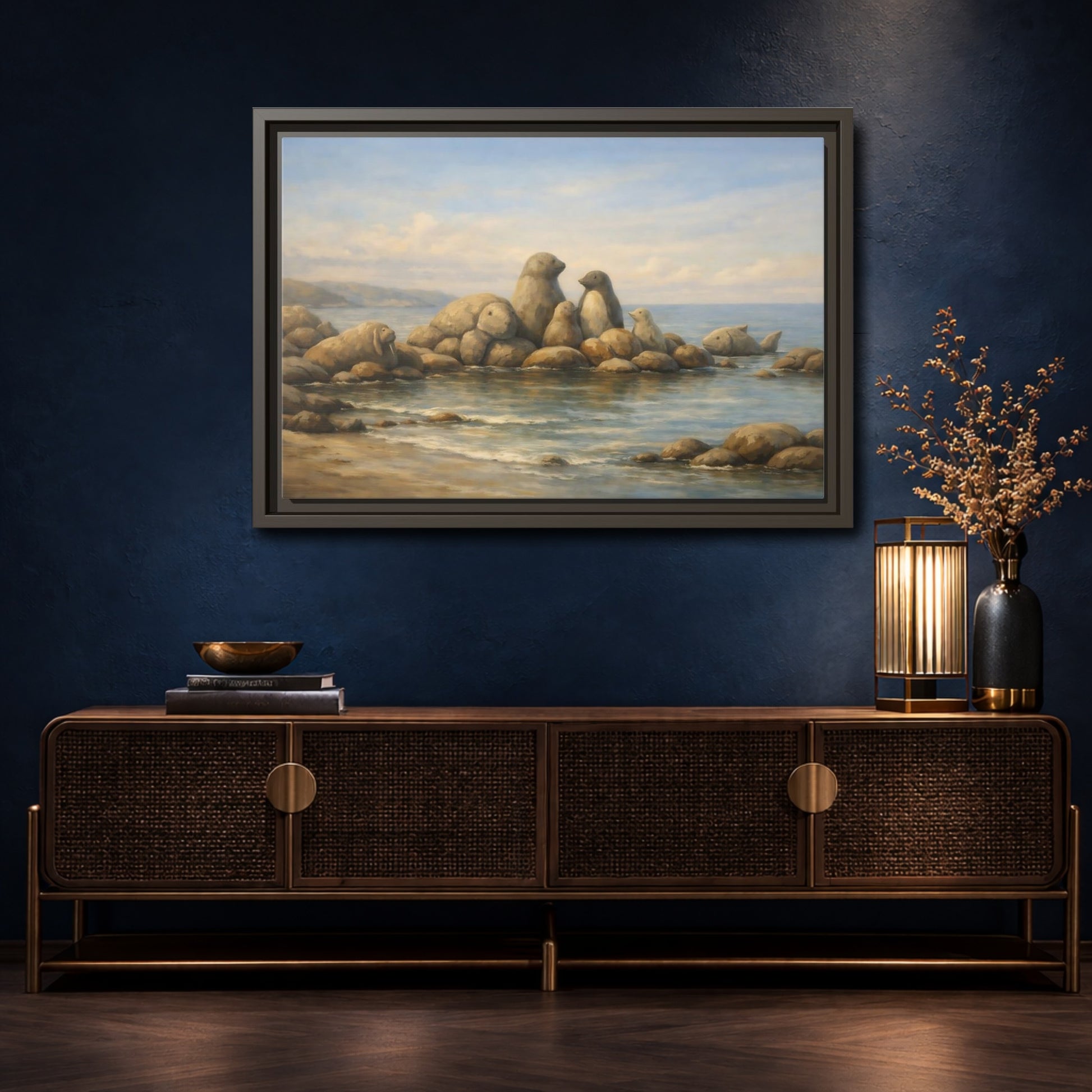 Mockup 4. Animals Sea Animals Coastal Animals shown as stretched canvas wall art