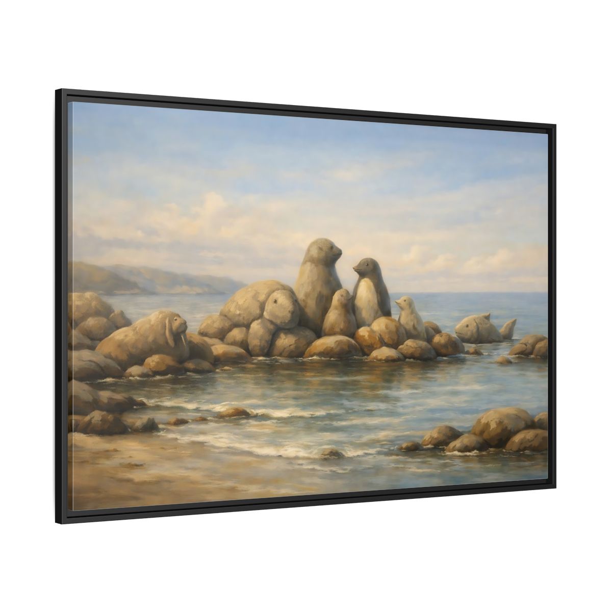 Side Mockup 12. Animals Sea Animals Coastal Animals shown as stretched canvas wall art