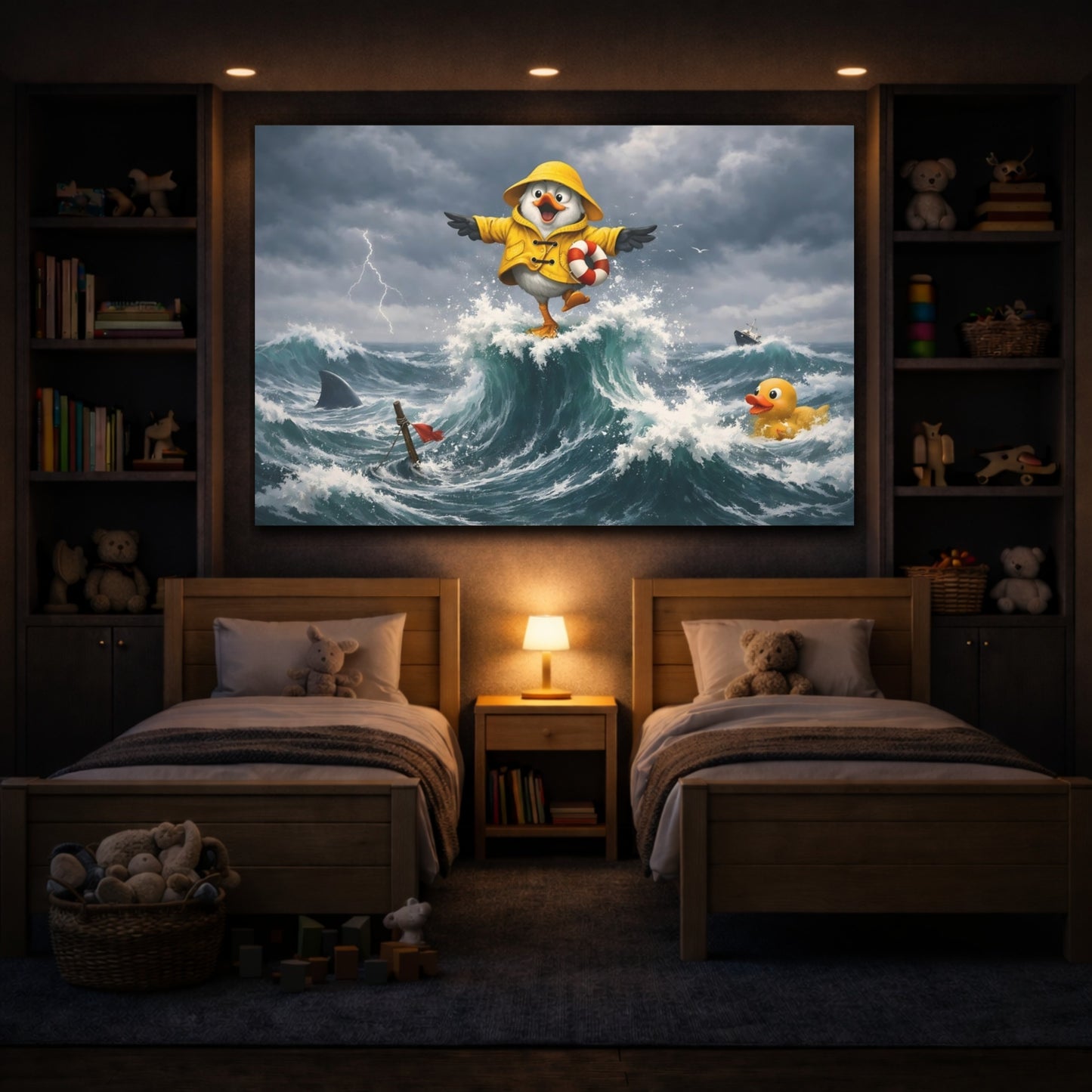 Animals Seagull Yellow Bird Storm shown as front canvas room wall art
