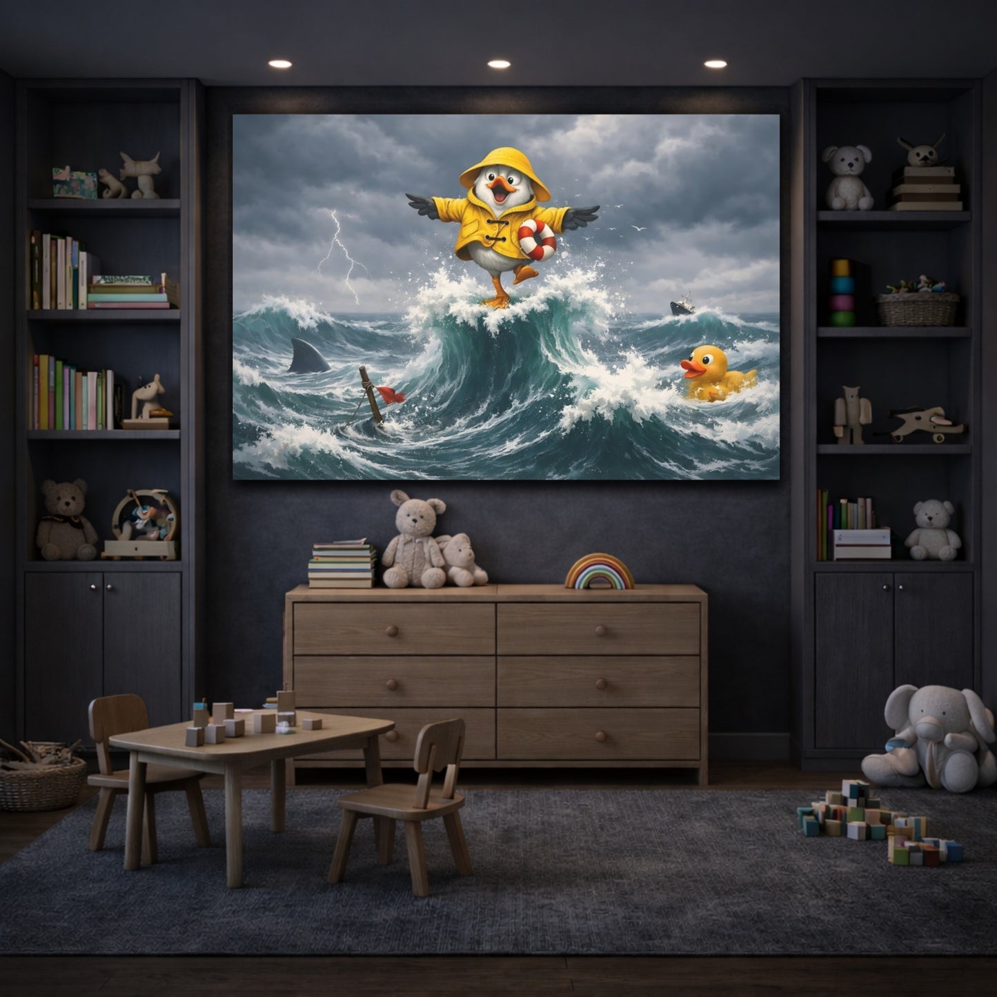 Animals Seagull Yellow Bird Storm shown as front canvas room wall art