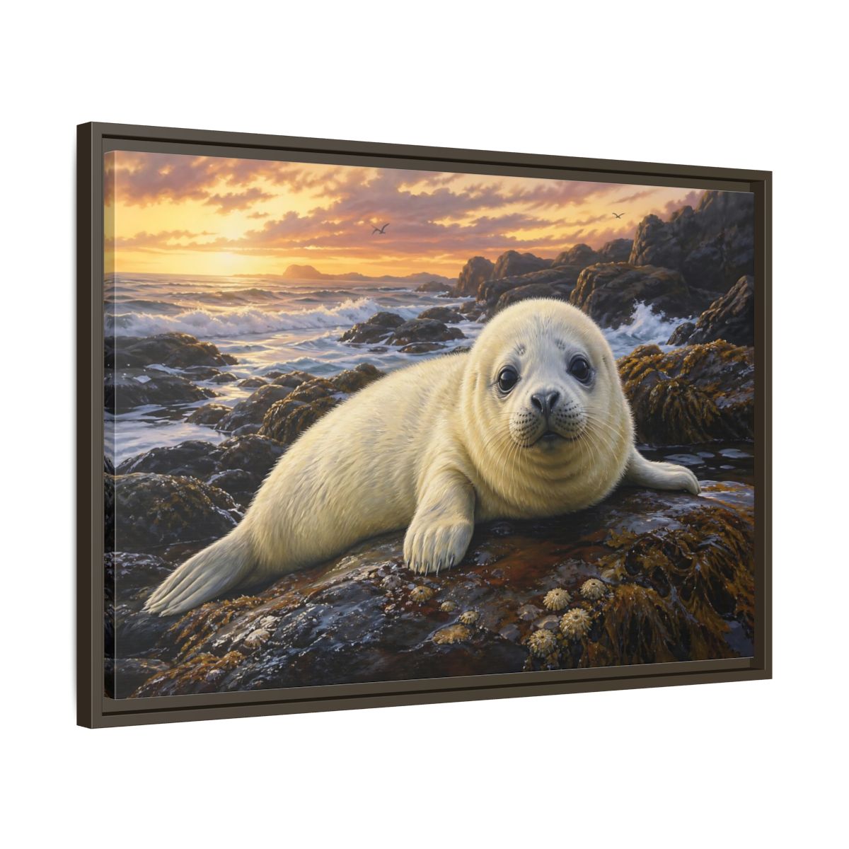 Side Mockup 11. Animals Seal Pup Coastal Seal shown as stretched canvas wall art