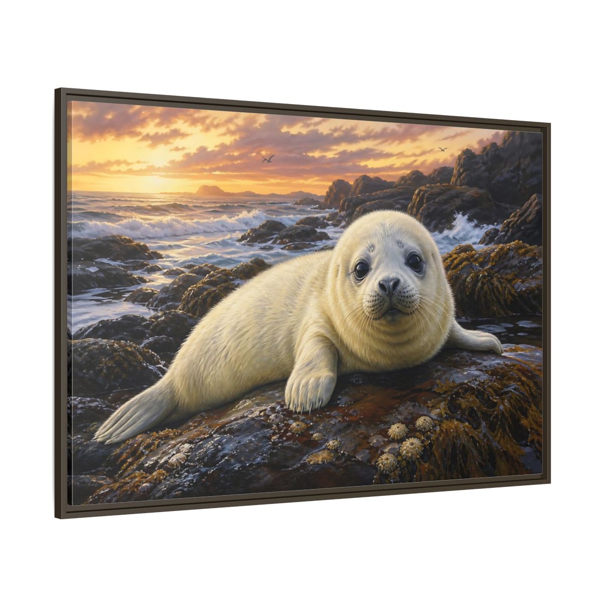 Side Mockup 8. Animals Seal Pup Coastal Seal shown as stretched canvas wall art