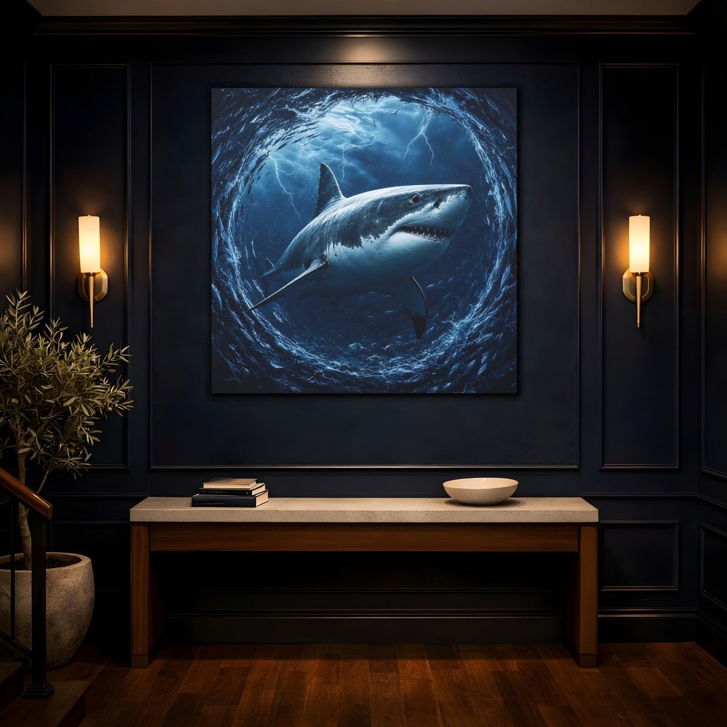 Animals Shark Blue Canvas Print Wall Art – Living Room Decor, Above Couch - YesArtYes