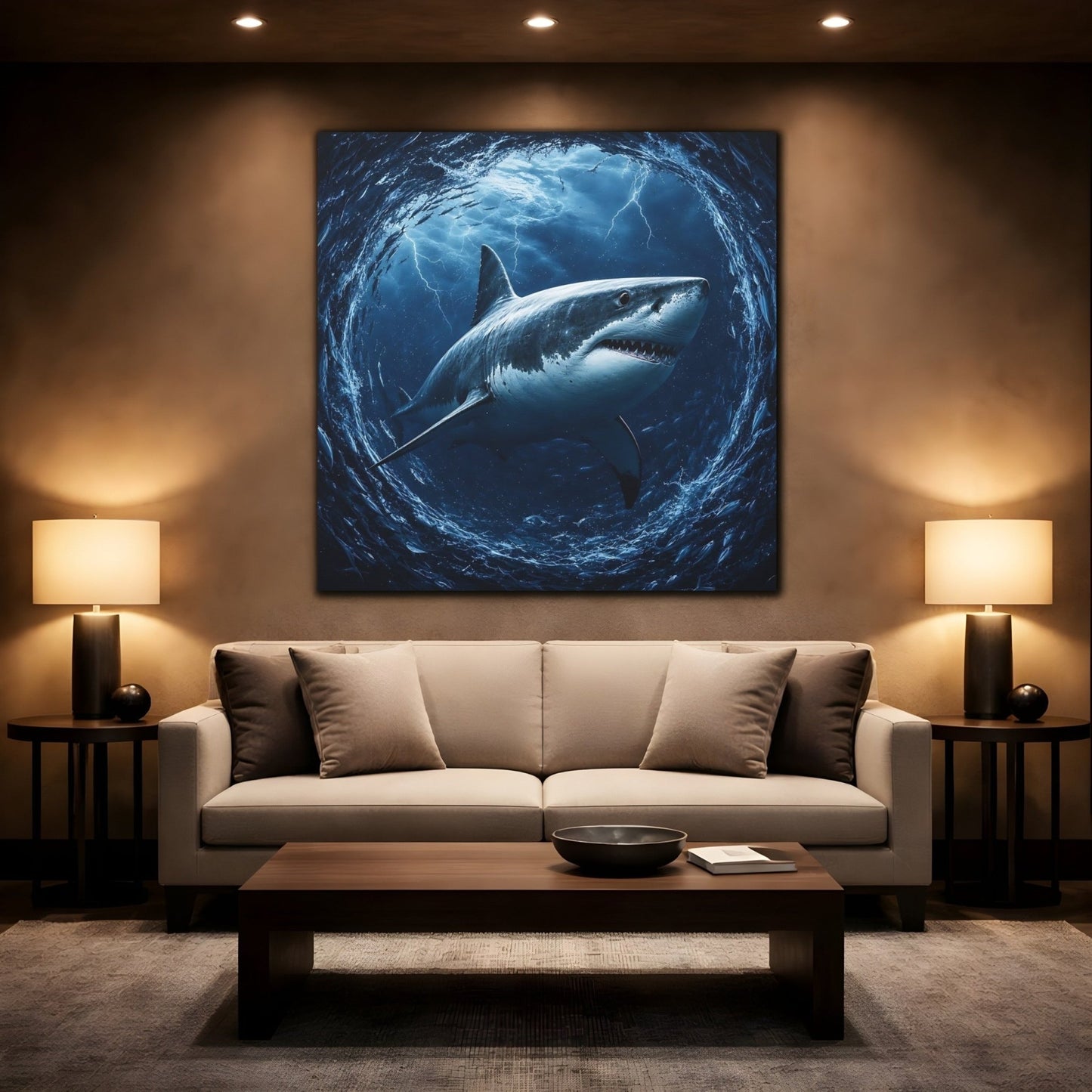 Animals Shark Blue Canvas Print Wall Art – Living Room Decor, Above Couch - YesArtYes