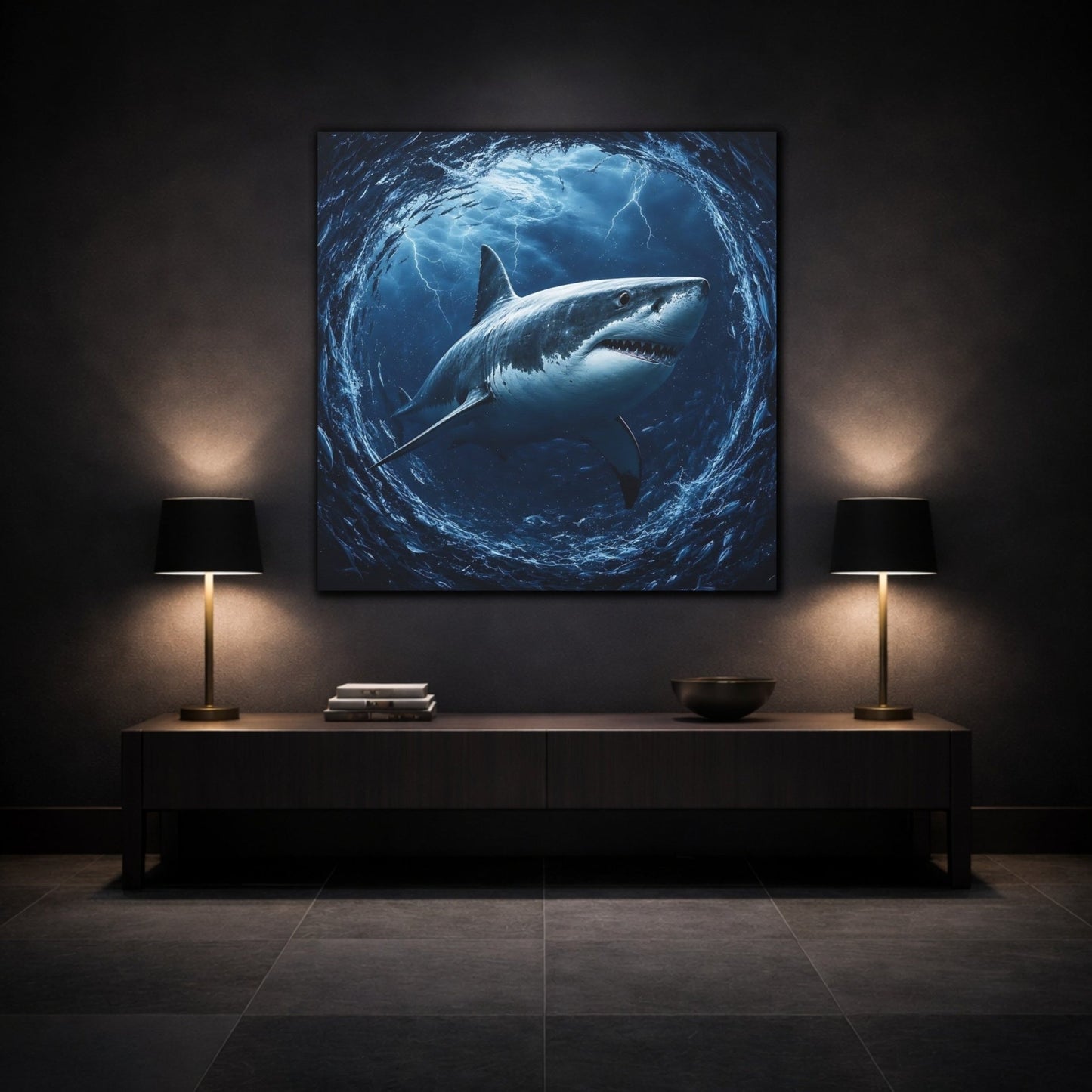 Animals Shark Blue Canvas Print Wall Art – Living Room Decor, Above Couch - YesArtYes