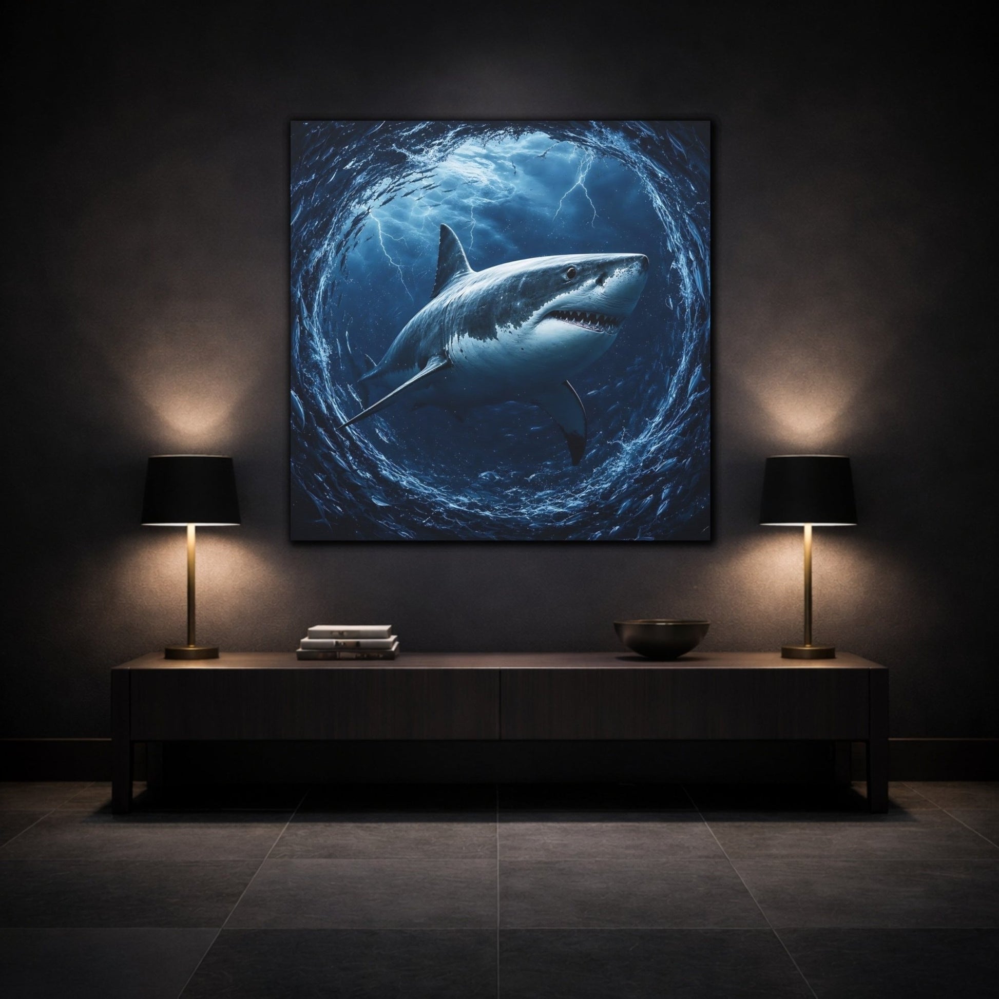 Animals Shark Blue Canvas Print Wall Art – Living Room Decor, Above Couch - YesArtYes