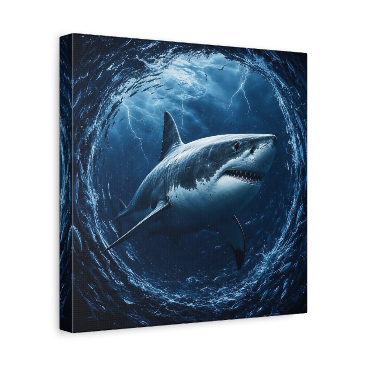 Side Mockup 8. Animals Shark Blue Shark shown as canvas print