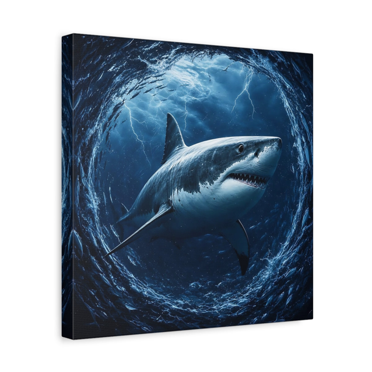 Side Mockup 7. Animals Shark Blue Shark shown as canvas print