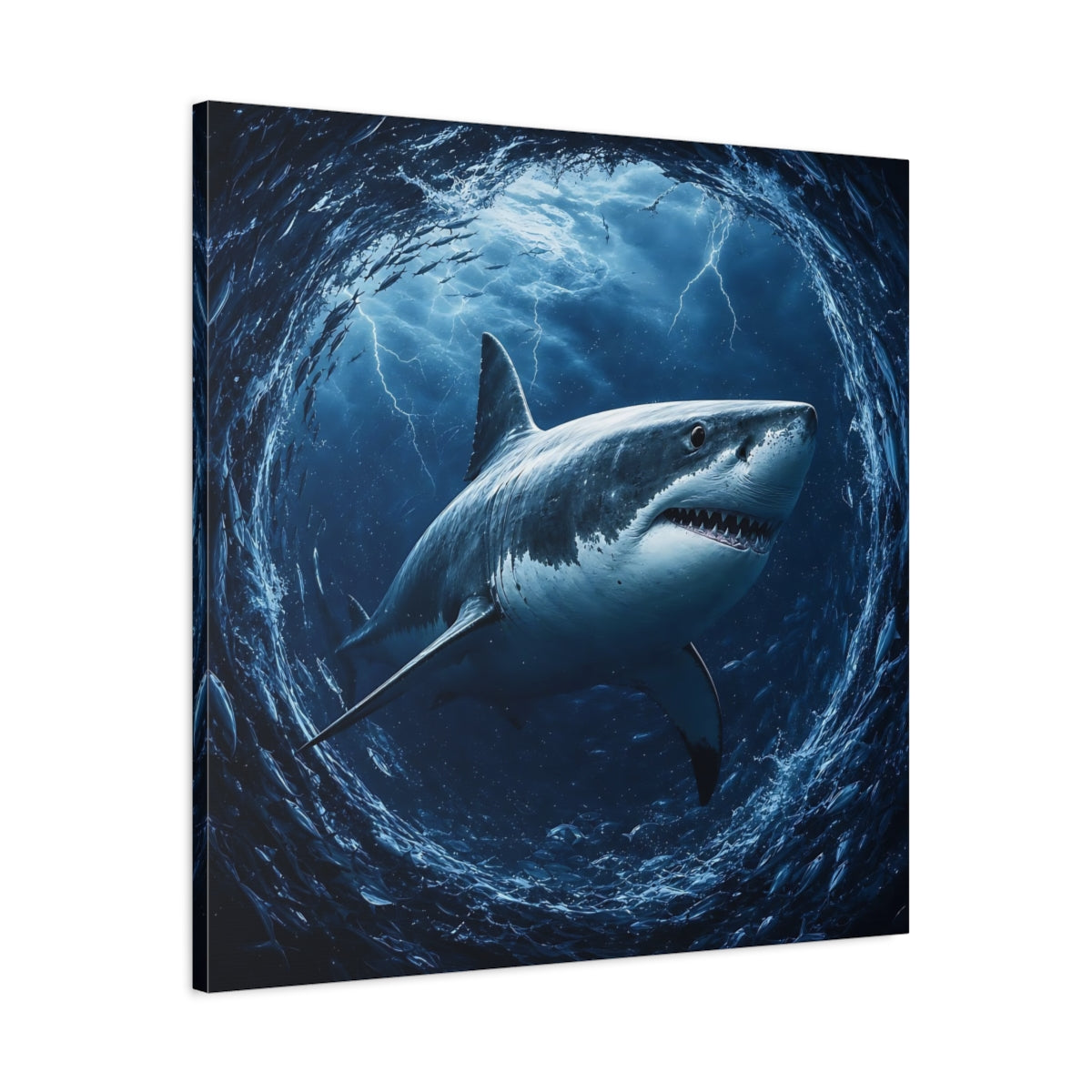 Side Mockup 3. Animals Shark Blue Shark shown as canvas print