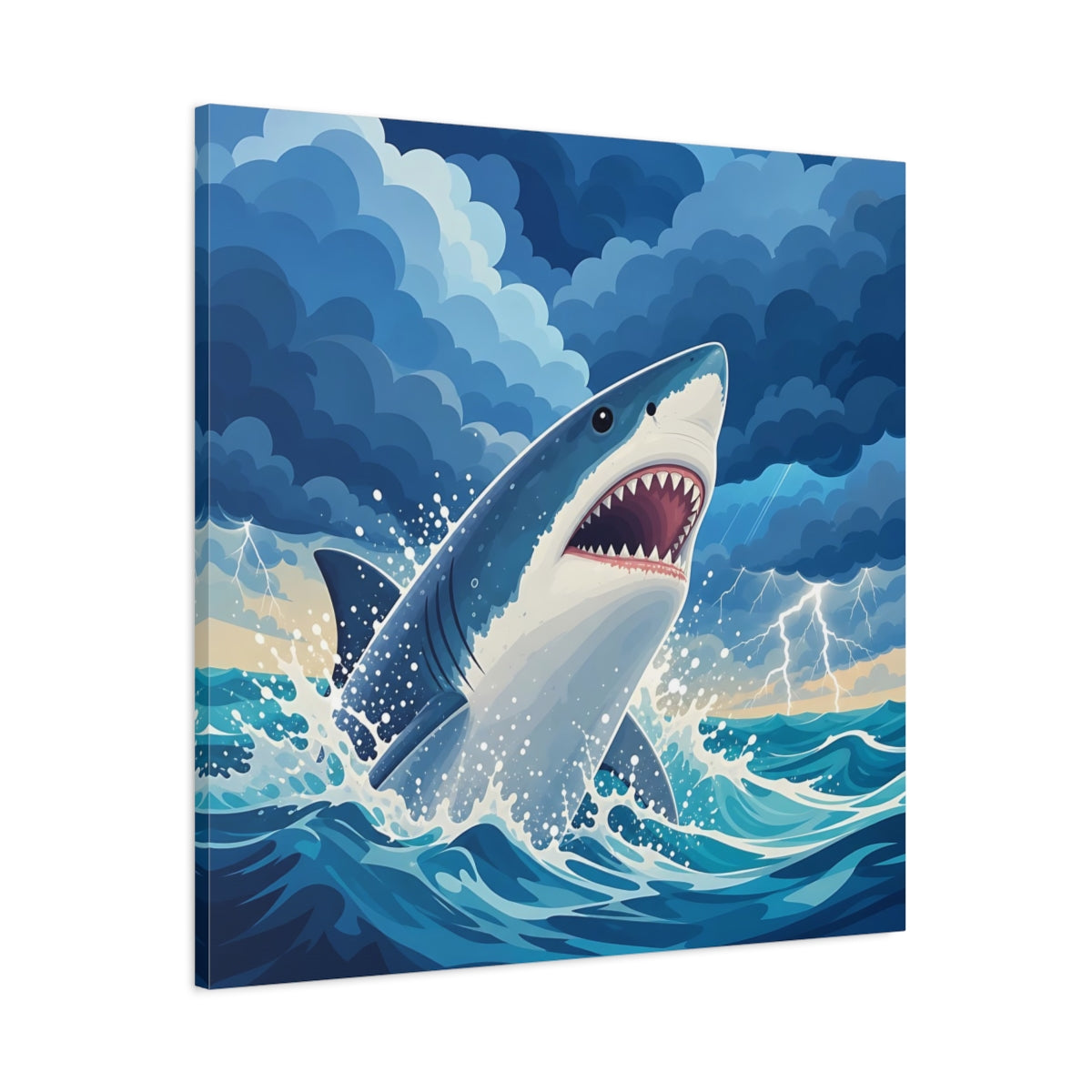 Main Mockup. Animals Shark Blue Shark Storm shown as canvas print