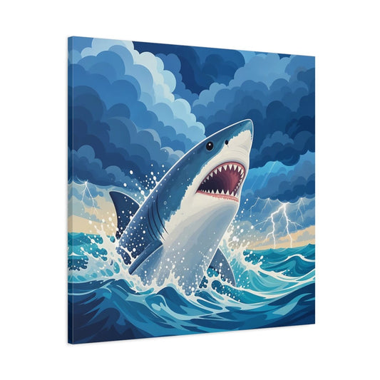 Animals Shark Blue Storm Canvas Print – Kids Room, Above Toy Storage - YesArtYes