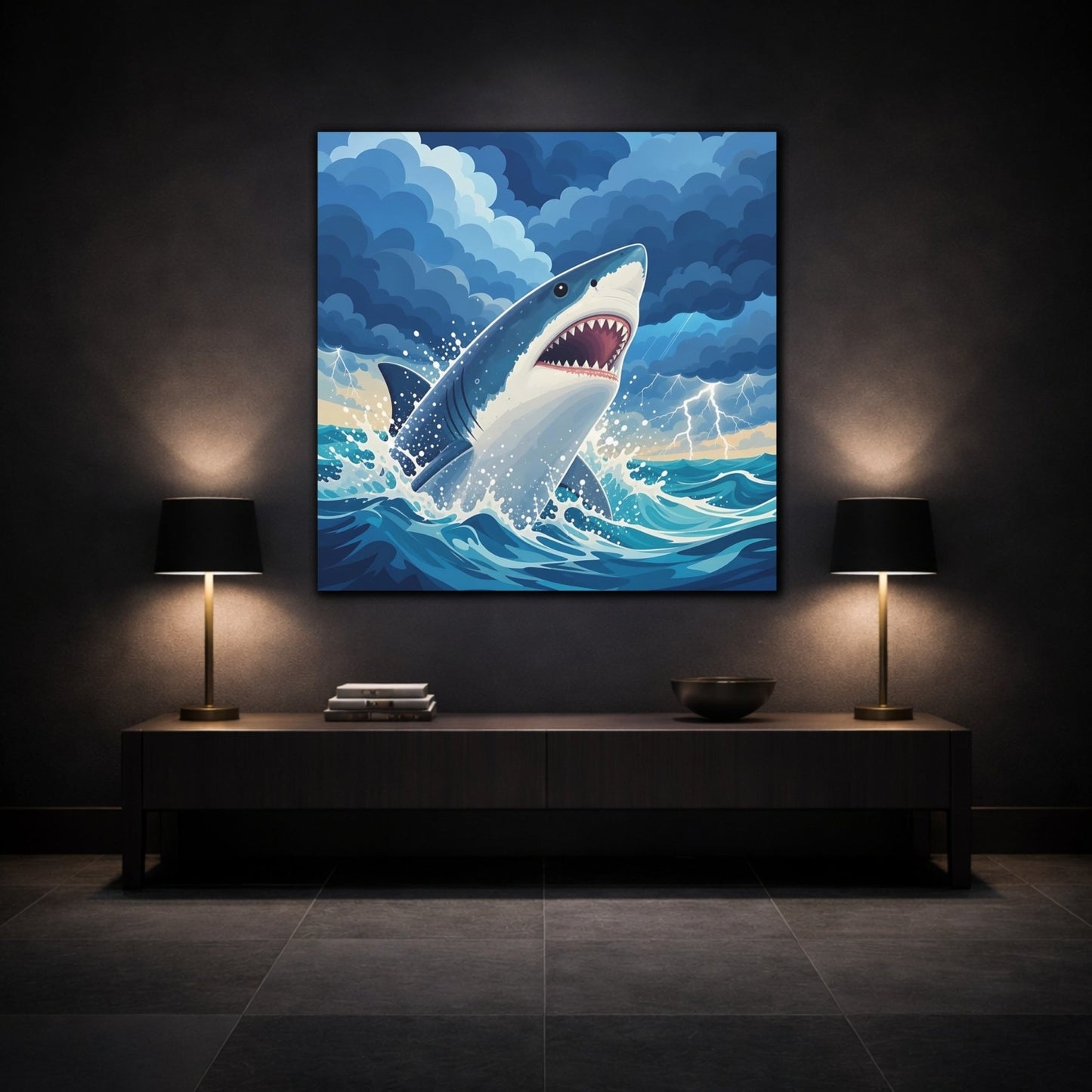 Animals Shark Blue Storm Canvas Print – Kids Room, Above Toy Storage - YesArtYes