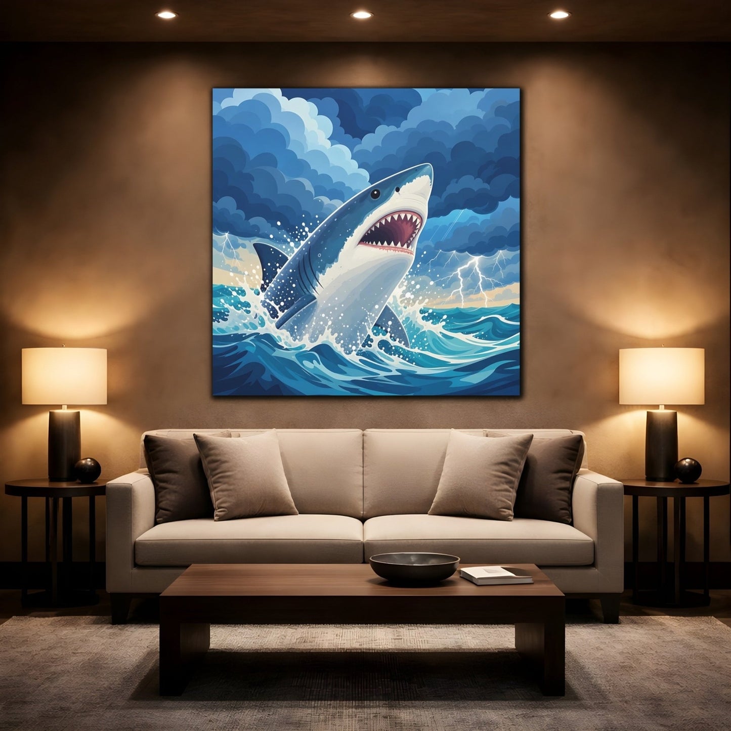 Animals Shark Blue Storm Canvas Print – Kids Room, Above Toy Storage - YesArtYes