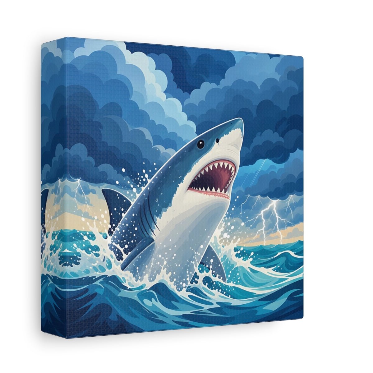 Animals Shark Blue Storm Canvas Print – Kids Room, Above Toy Storage - YesArtYes
